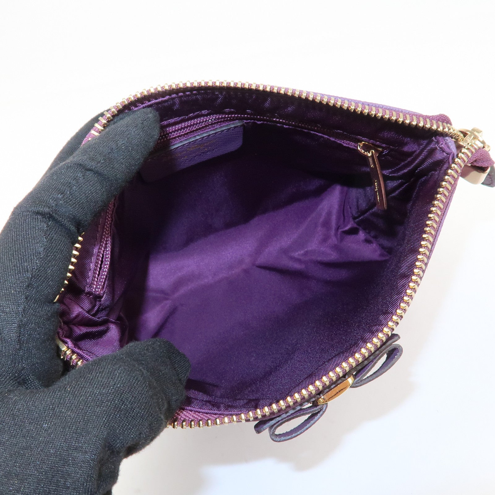 Ferragamo Set Of 2 Leather Nylon Pouch Black Purple Gold