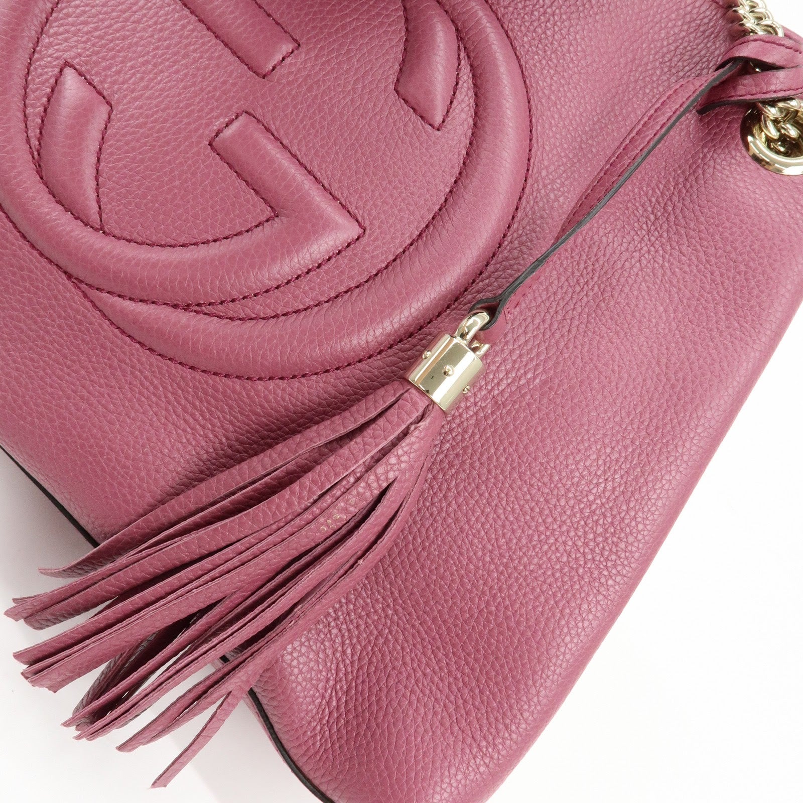 GUCCI SOHO Interlocking G Leather Chain Shoulder Bag Purple 308982