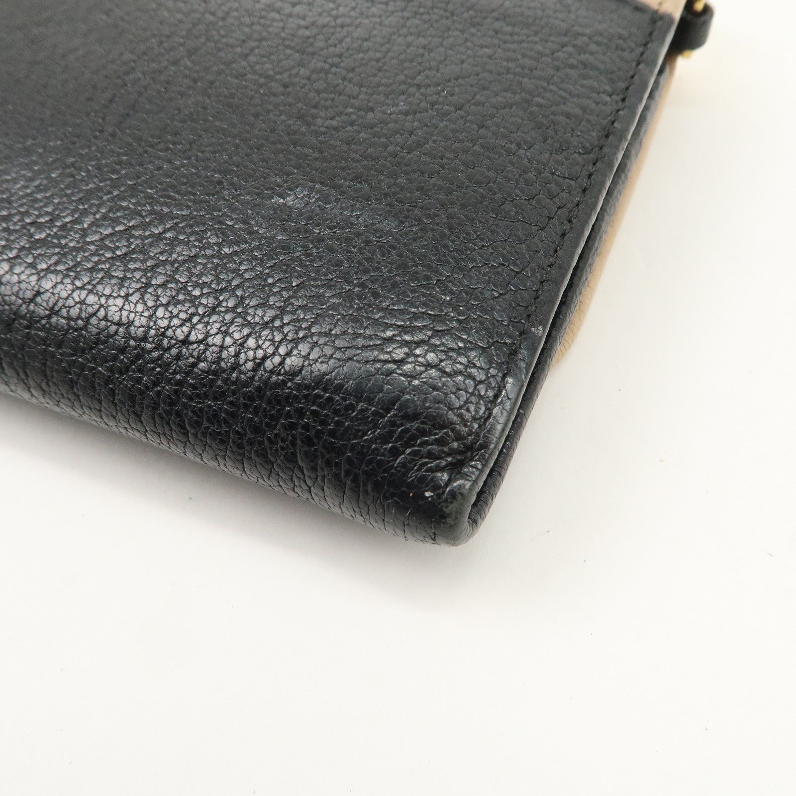 MIU MIU MADRAS Leather Chain Shoulder Wallet WOC Beige Black 5M1290