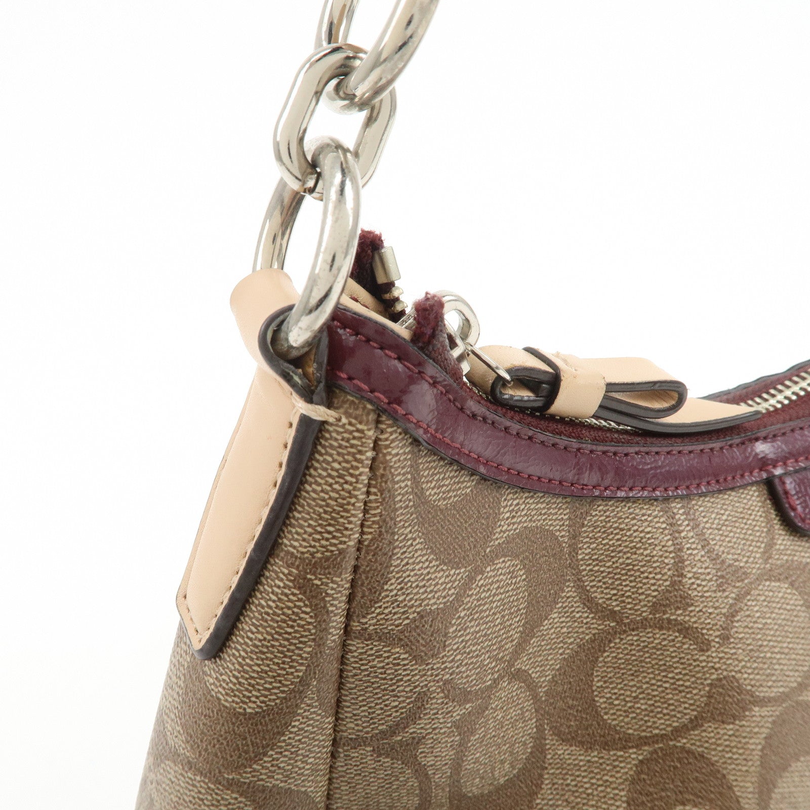 COACH Signature PVC Patent Leather 2Way Shoulder Bag Hand Bag Beige