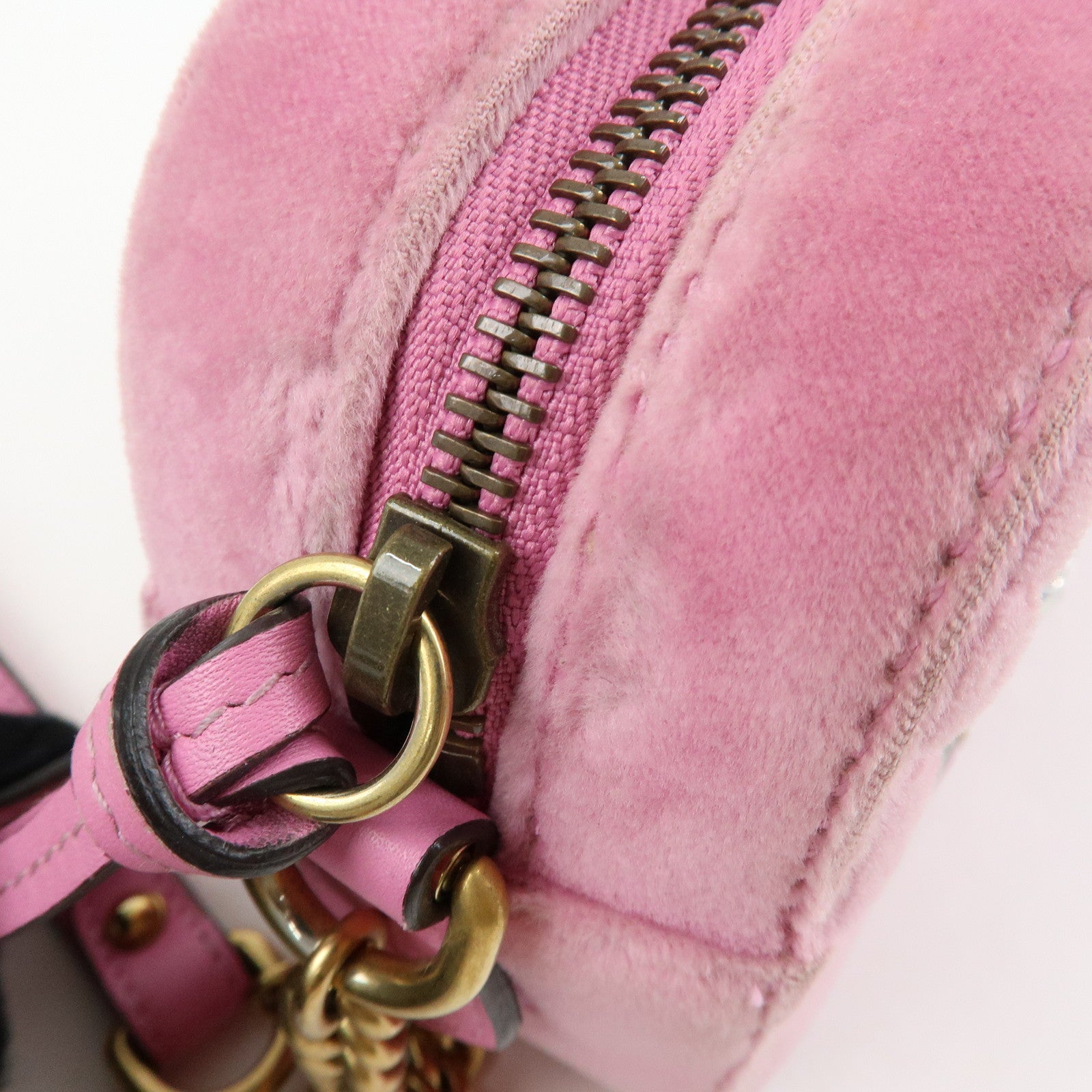 GUCCI GG Marmont Velvet Leather Rhinestone Shoulder Bag Pink 448065