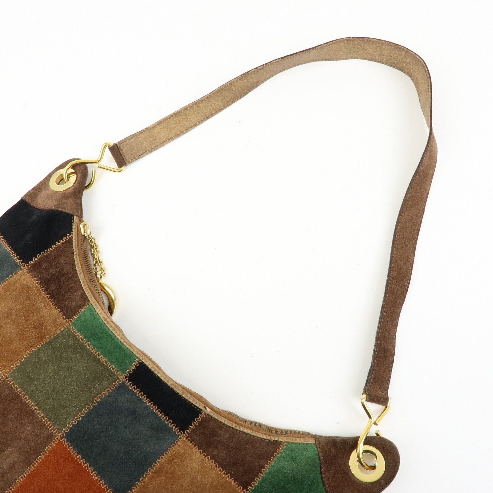 CELINE Patchwork Suede Shoulder Bag Crossbody Bag Brown Multicolor