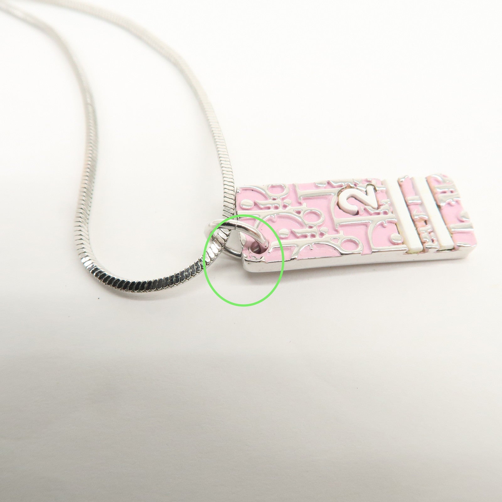 Christian Dior Trotter Logo Metal Necklace Pink Silver