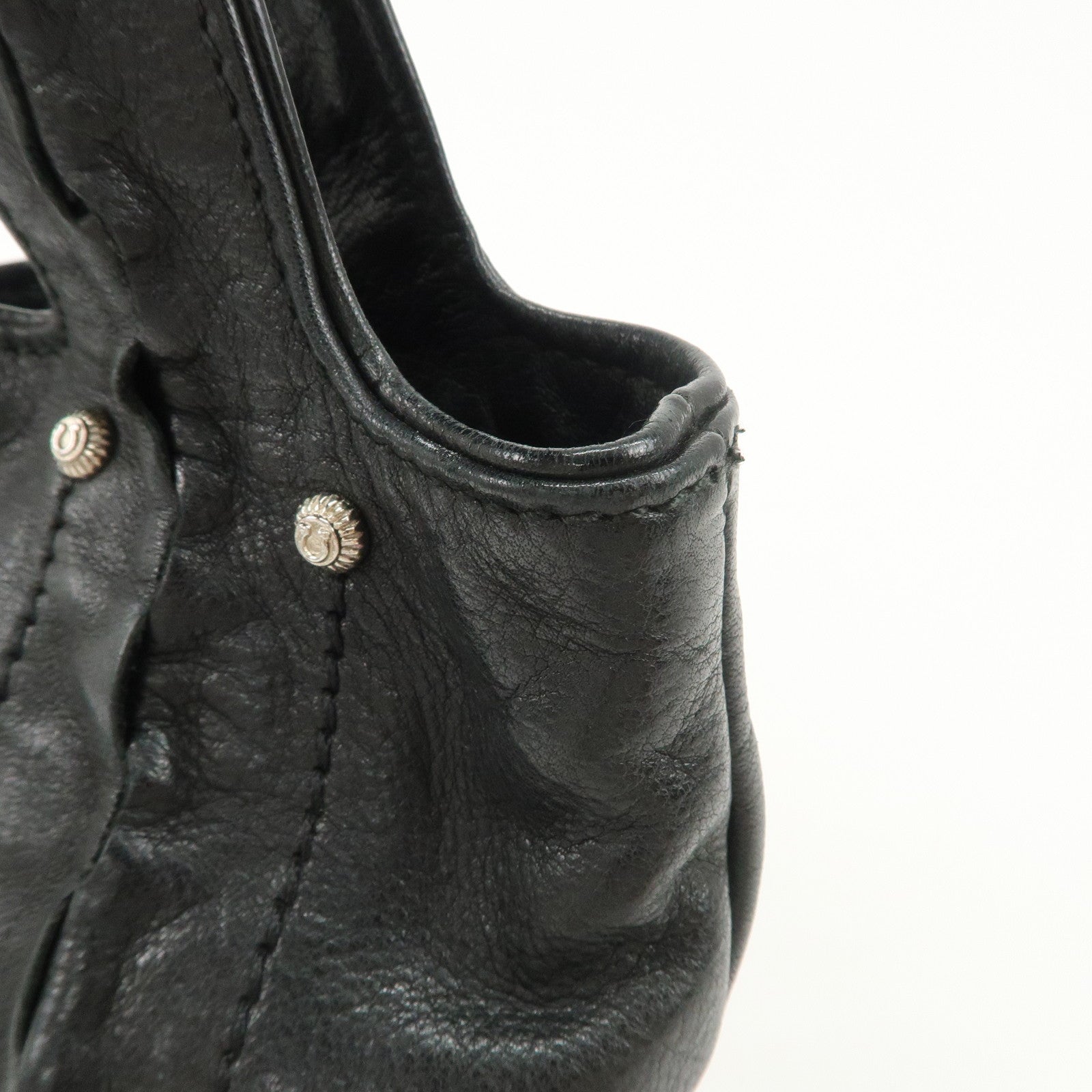 Ferragamo Gancini Leather Shoulder Bag Hand Bag Black