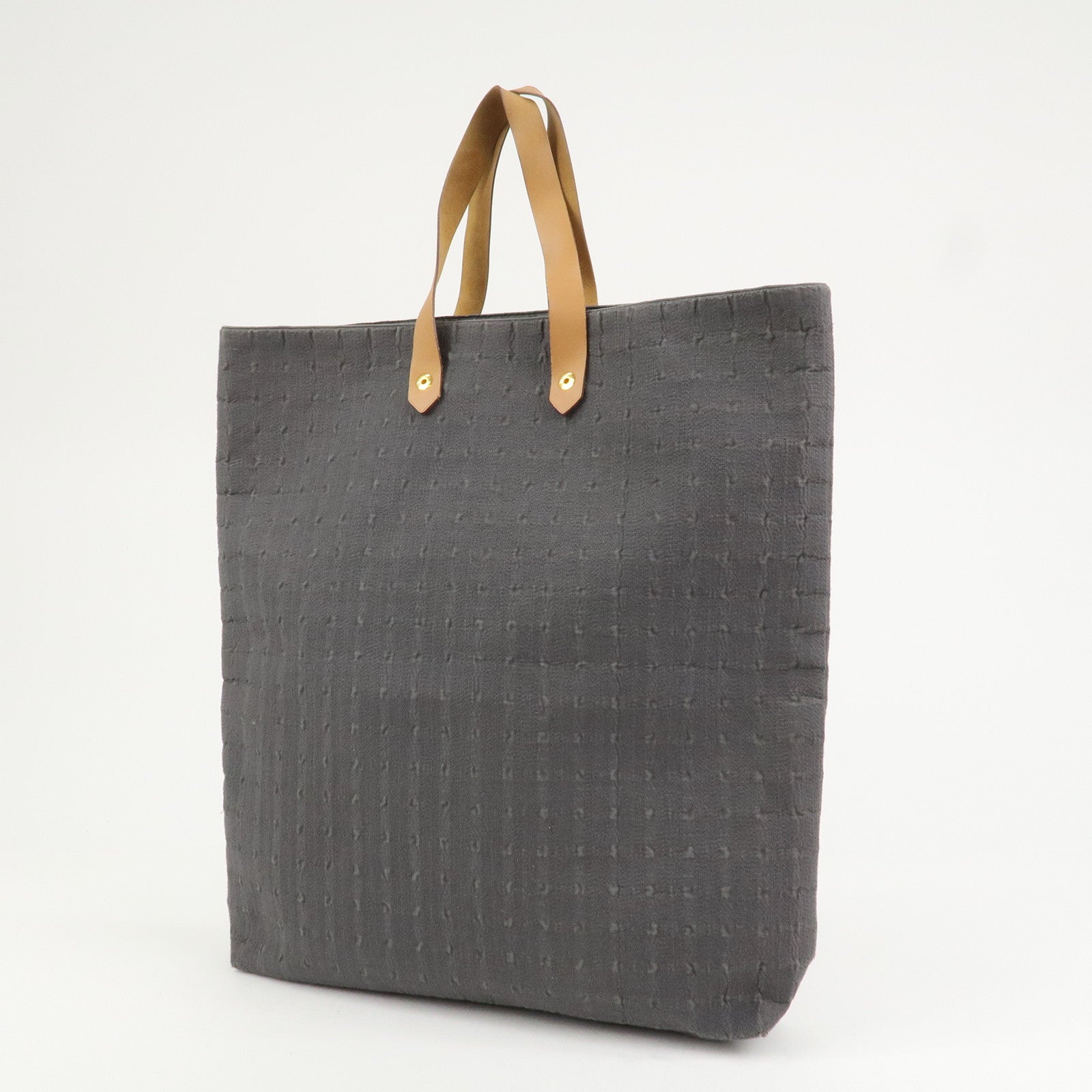 HERMES Ahmedabad GM Canvas Leather Tote Bag Gray Natural