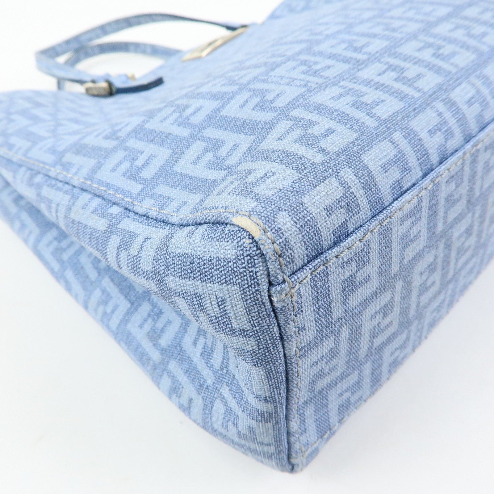 FENDI Logo Zucchino PVC Hand Bag Tote Bag Light Blue 8BH132