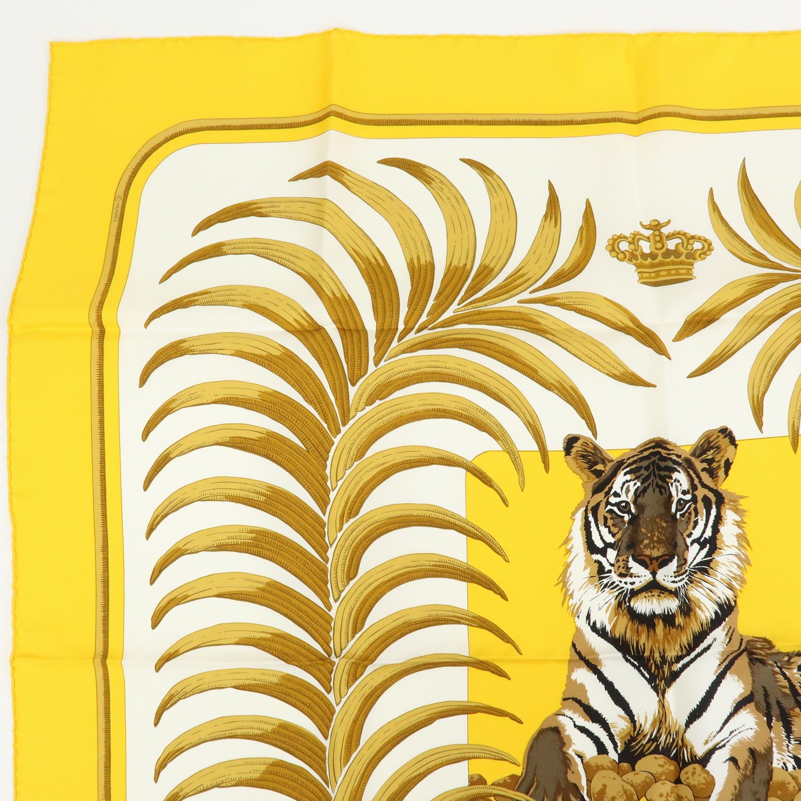 HERMES Carre 90 Silk100% Scarf Tigre Royal White Yellow Brown
