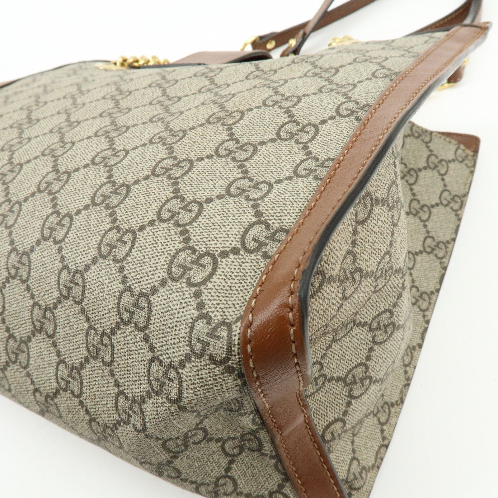 GUCCI GG Supreme PVC Leather Chain Shoulder Bag Beige Brown 479197