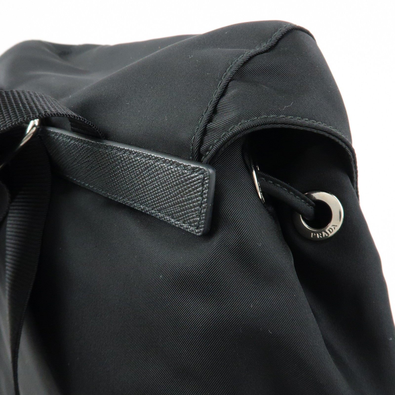 PRADA Triangle Logo Nylon Leather Backpack Rucksack Black 1BZ005