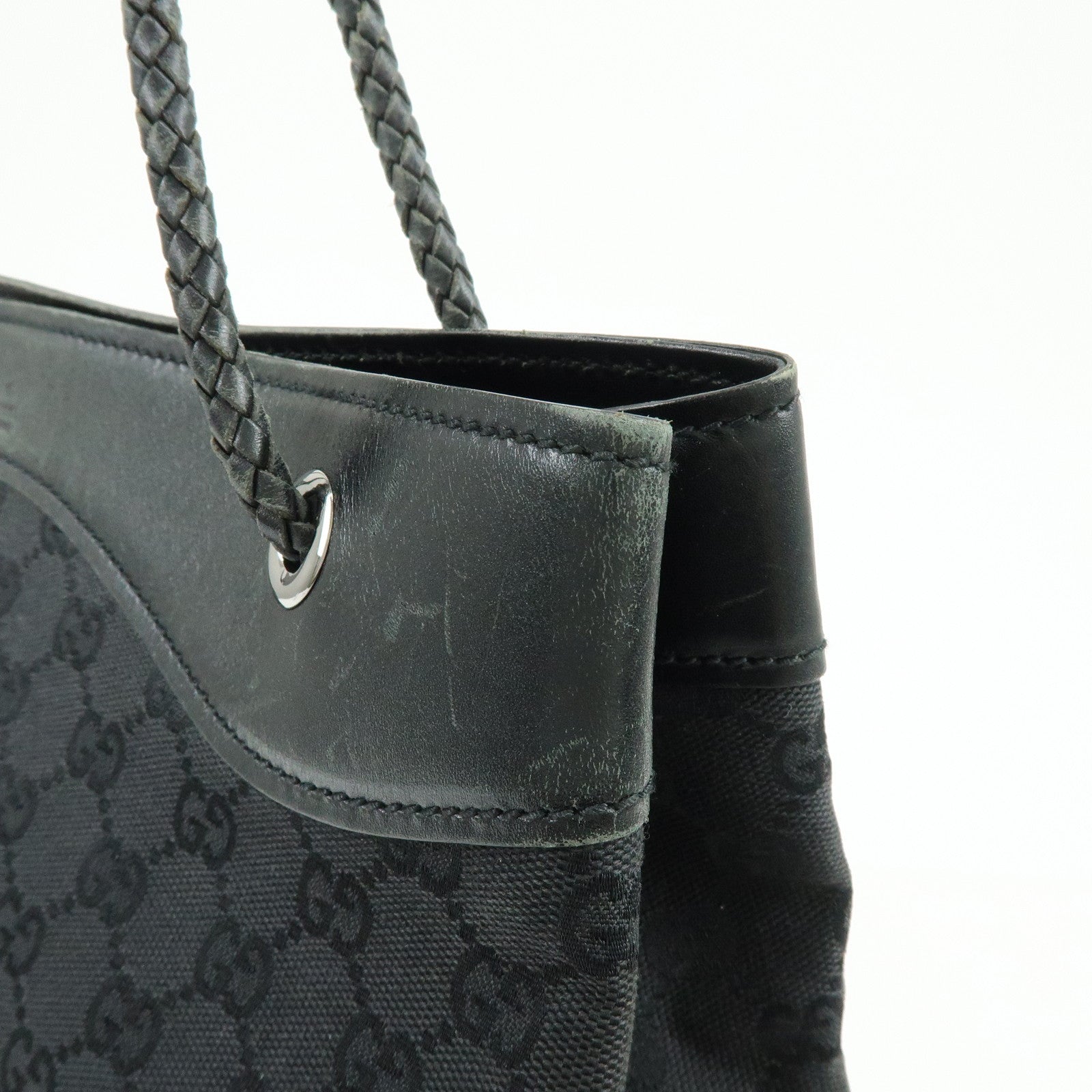 GUCCI GG Canvas Leather Tote Bag Shoulder Bag Black 109141