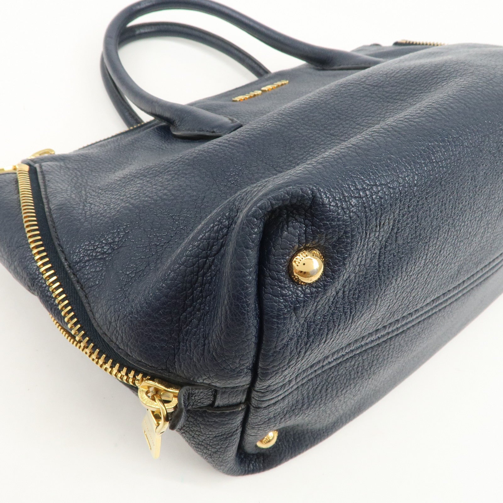 MIU MIU Madras Leather 2WAY Bag Hand Bag Shoulder Bag Navy RN1016
