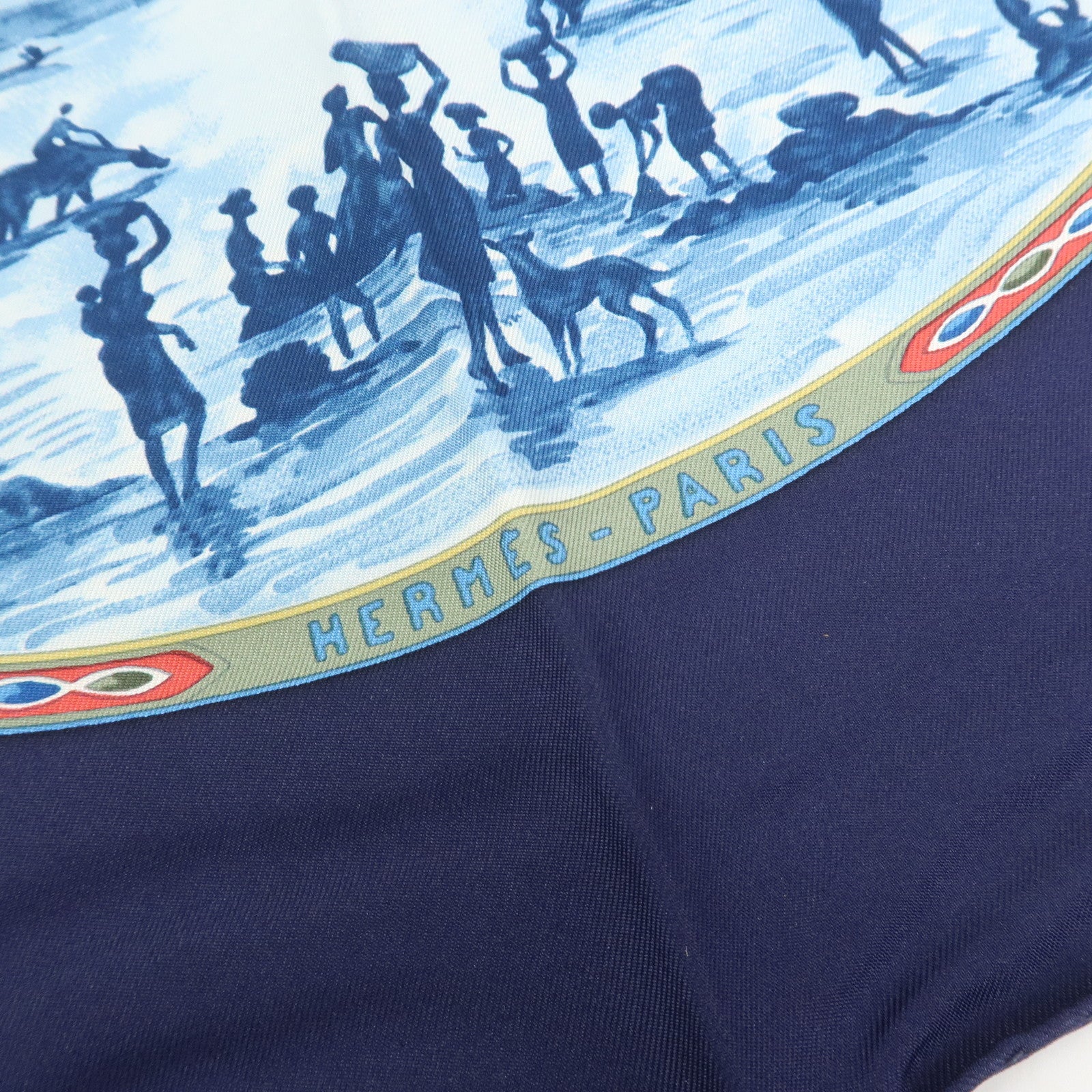 HERMES Carre 90 Silk 100% Scarf CAVALIERS PEULS Blue Yellow