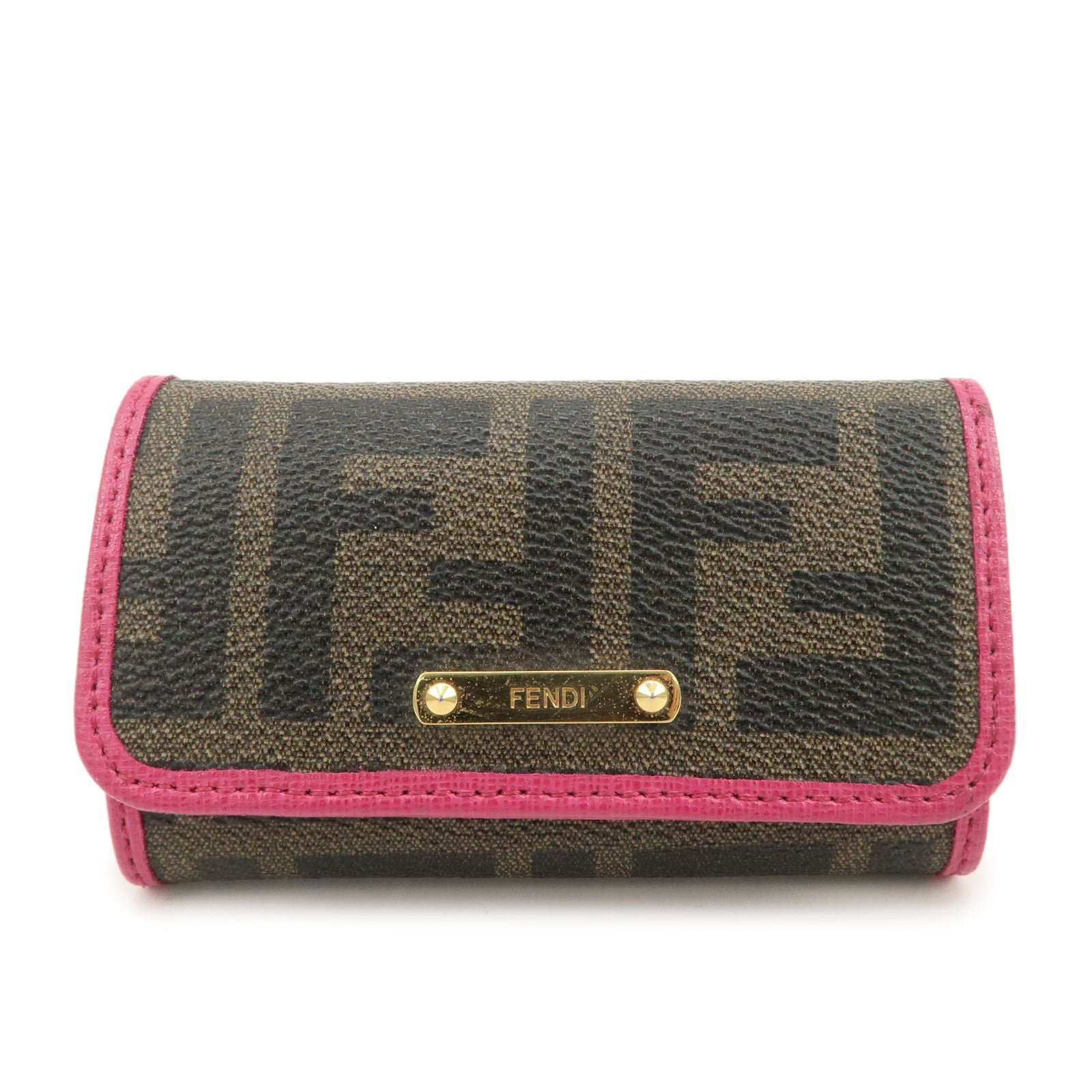 FENDI Zucca PVC Coating Canvas Leather 6 Rings Key Case 8AP079