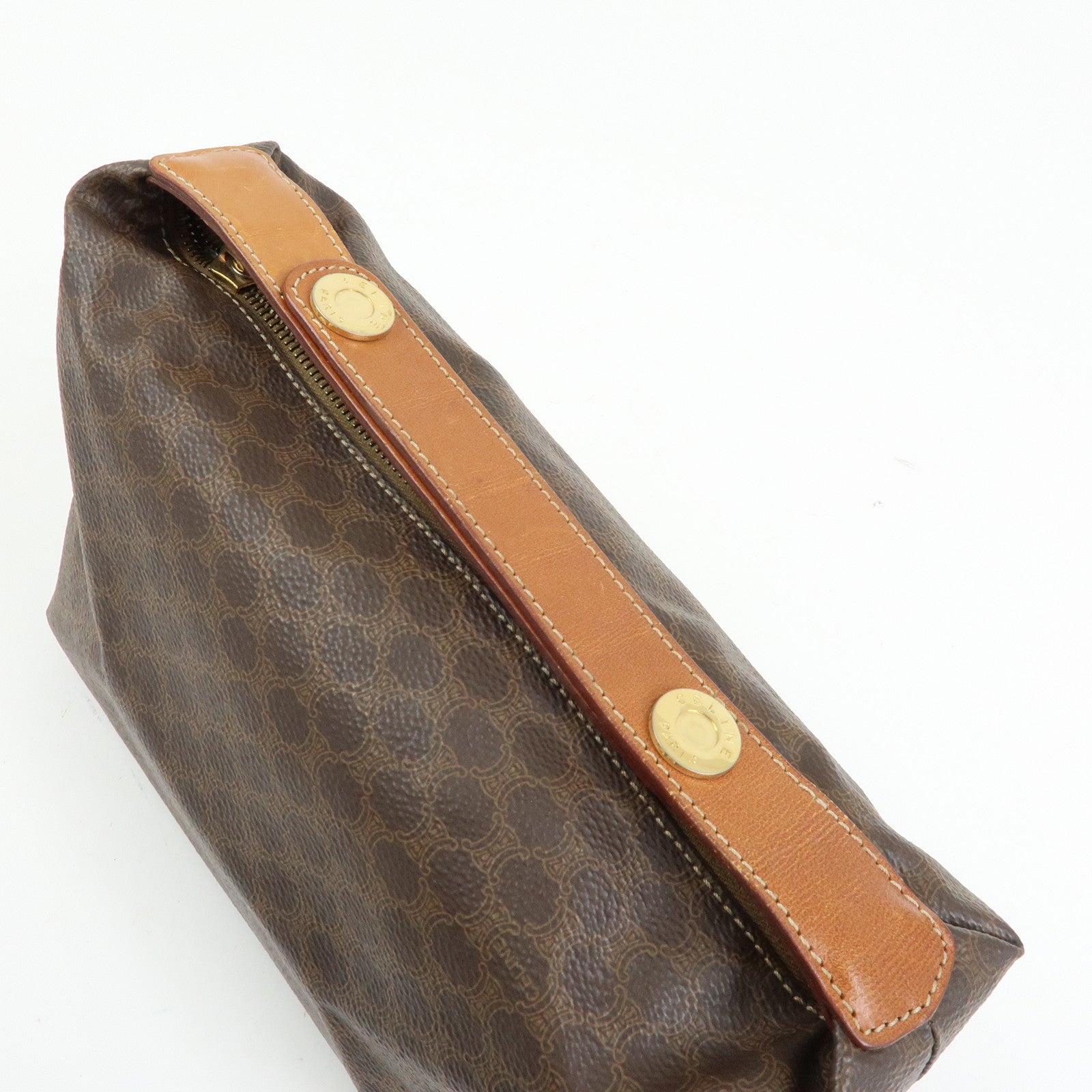 CELINE Macadam PVC Leather Hand Bag Pouch Brown