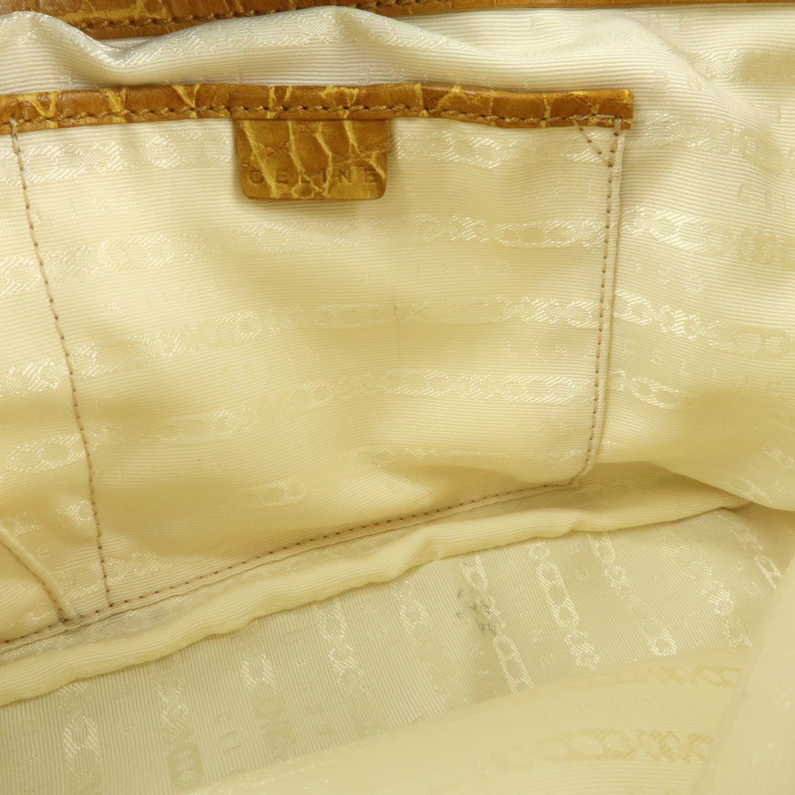 CELINE Boogie Bag Canvas Embossed Leather Hand Bag Natural Yellow