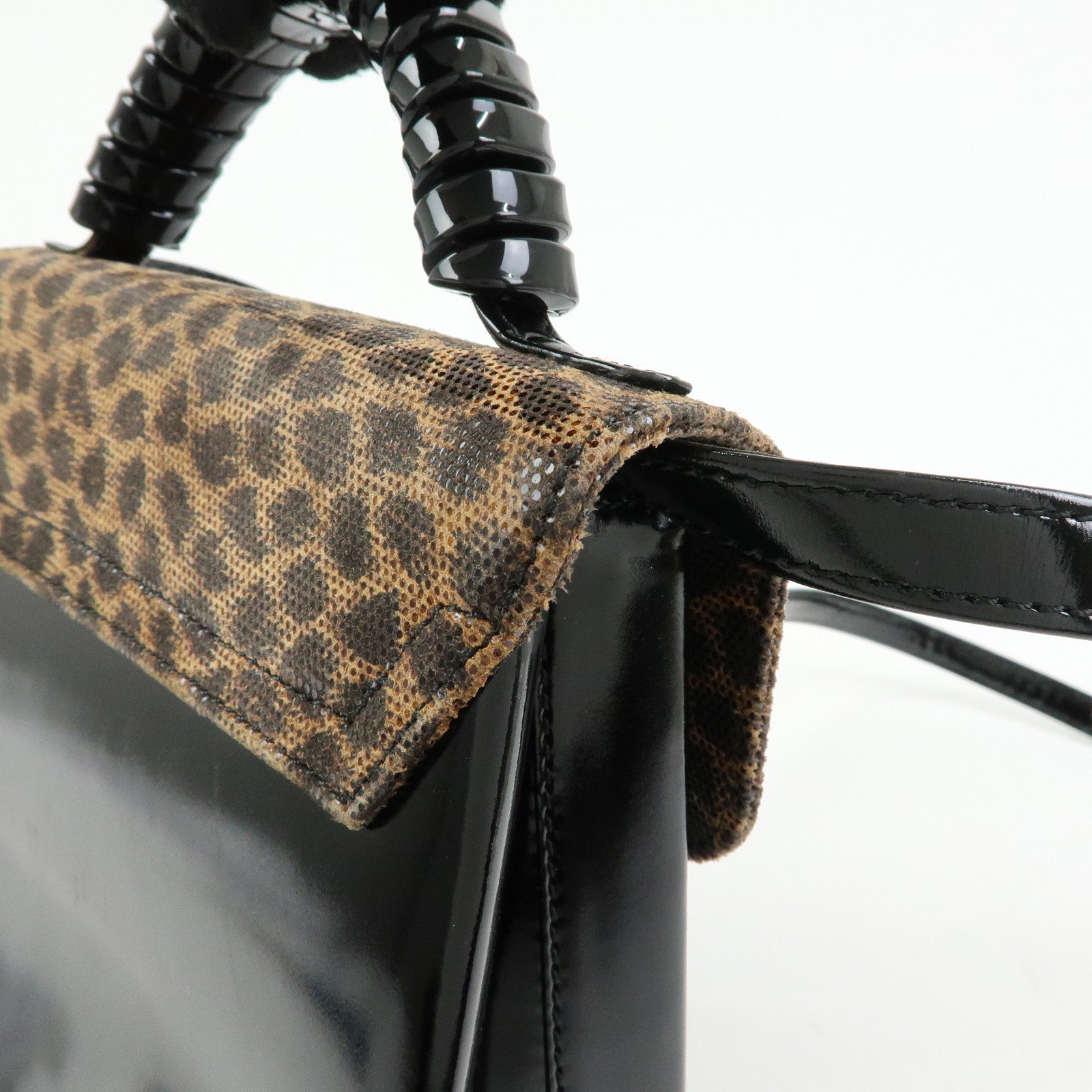 LOEWE Velazquez Patent Leather 2Way Hand Shoulder Bag Leopard Black
