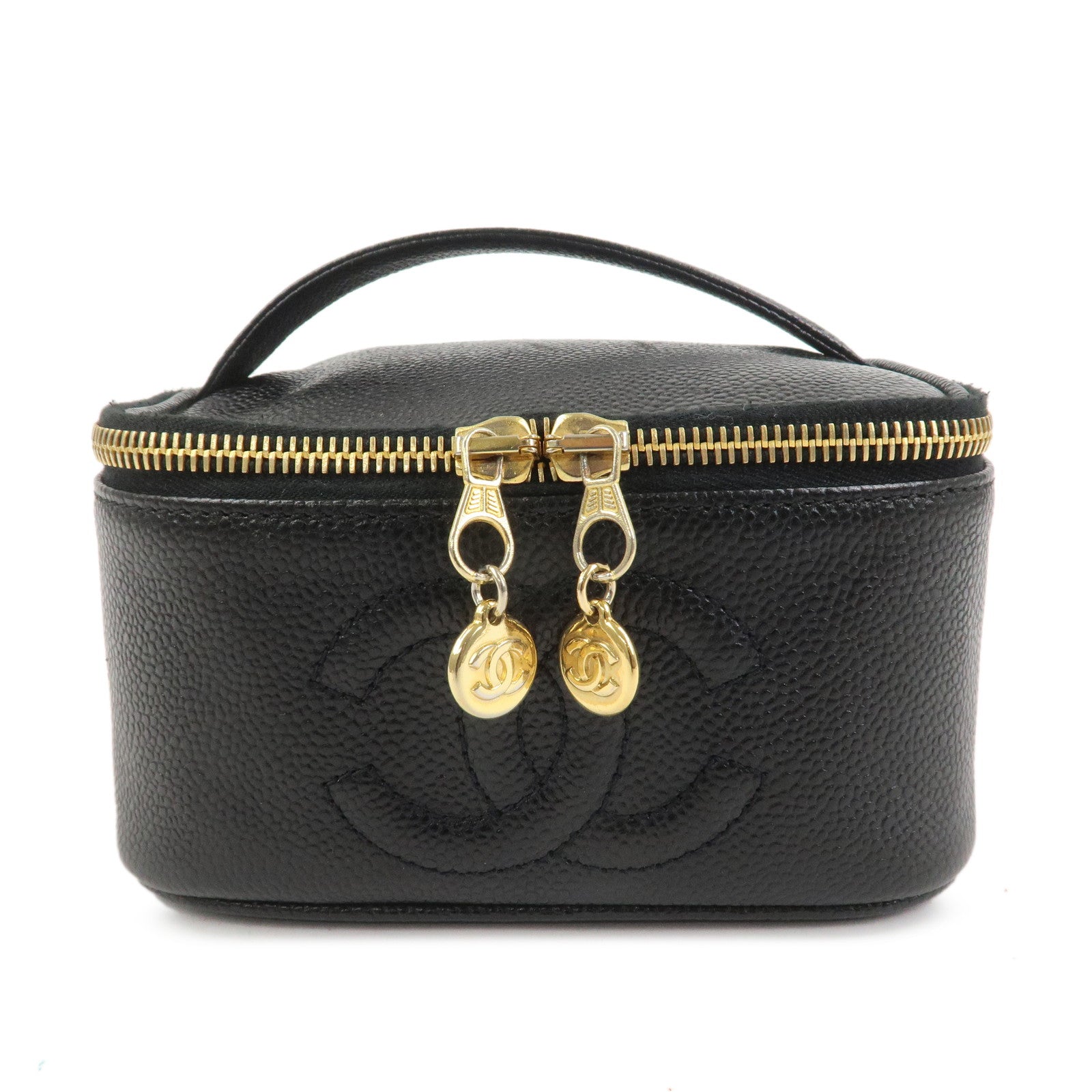 CHANEL Caviarskin COCO Mark Vanity Bag Hand Bag Black A01997