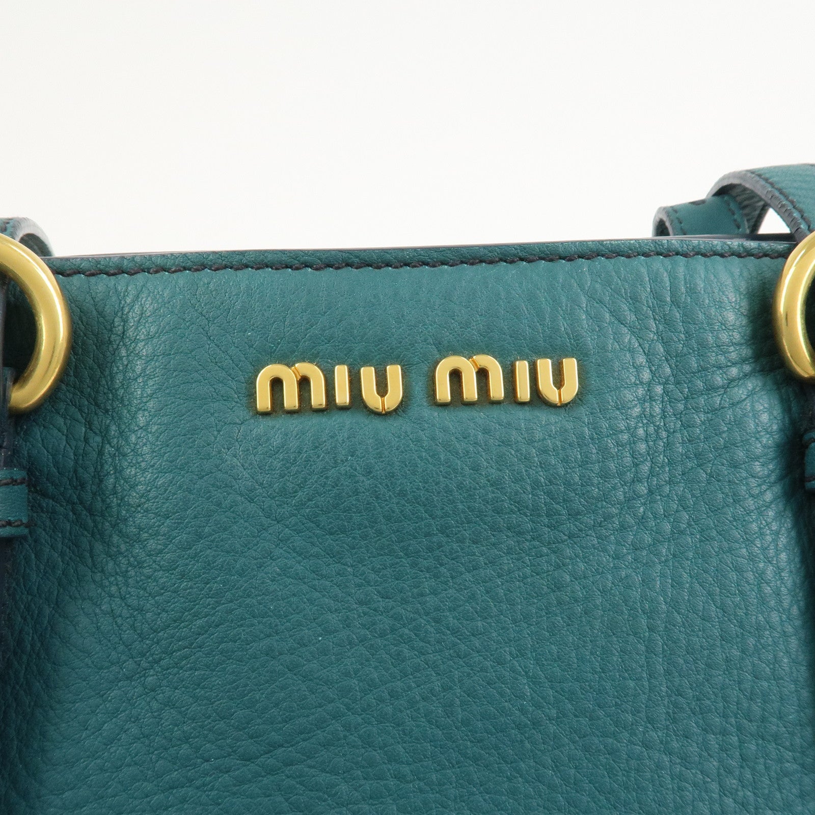 MIU MIU Logo Leather 2Way Bag Hand Bag Shoulder Bag Blue RR1905