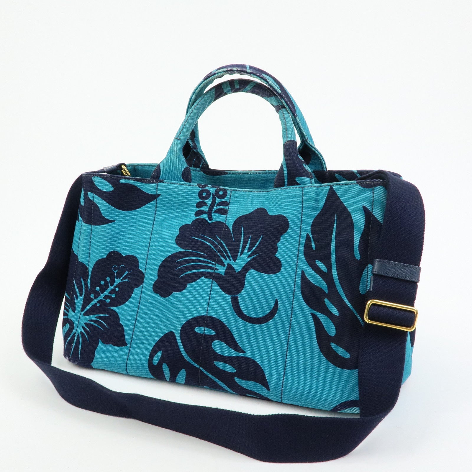 PRADA Triangle Logo Canapa Canvas 2Way Hand Bag Leaves B2642B