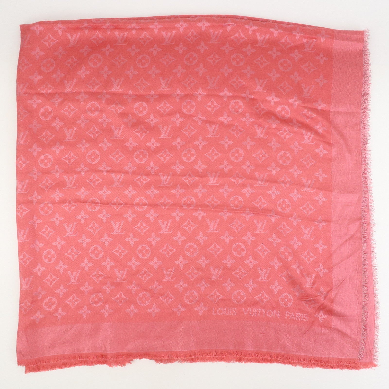 Louis Vuitton Monogram Silk Wook Shawl Scarf Pink