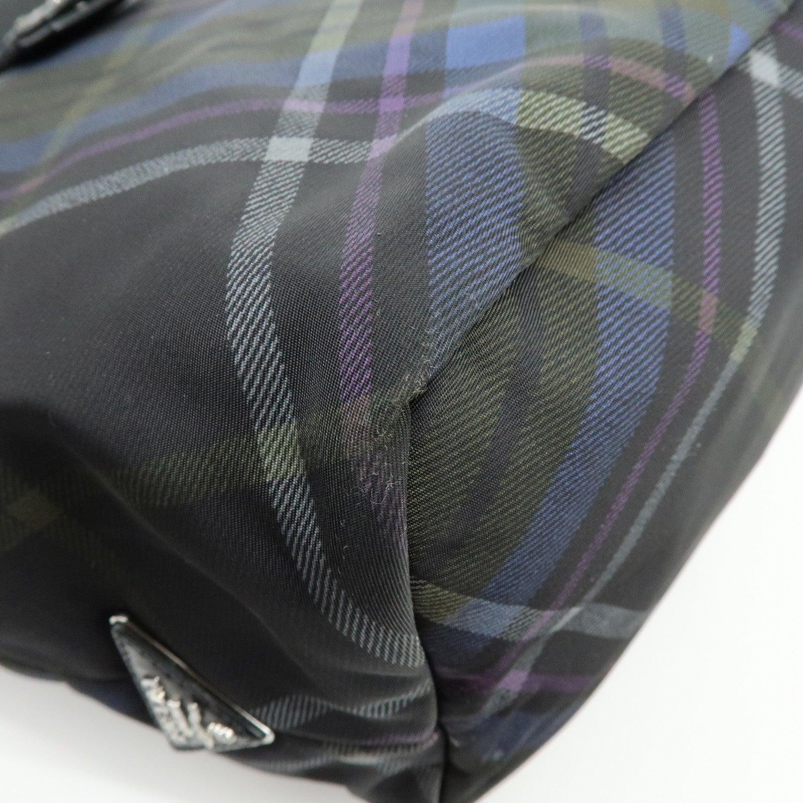 PRADA Triangle Logo Plaid Nylon Leather 2Way Bag Hand Shoulder Bag
