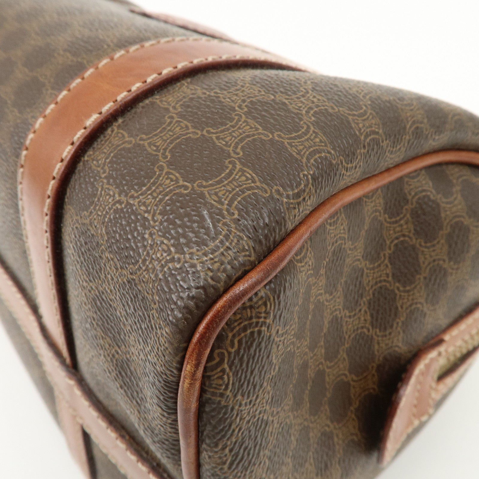 CELINE Macadam PVC Leather Boston Bag Brown Gold HDW