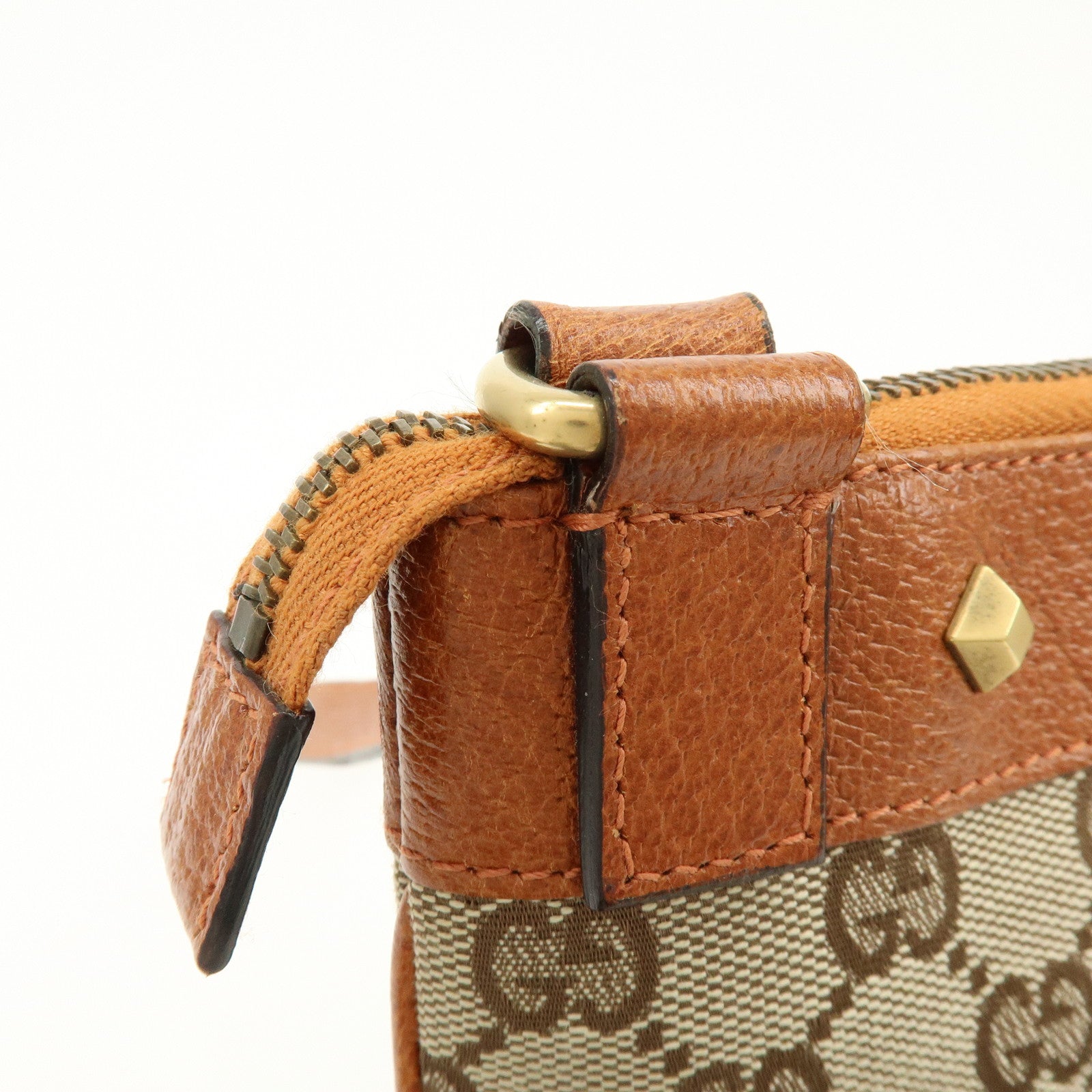 GUCCI GG Canvas Leather Shoulder Crossbody Bag Beige Brown 120893