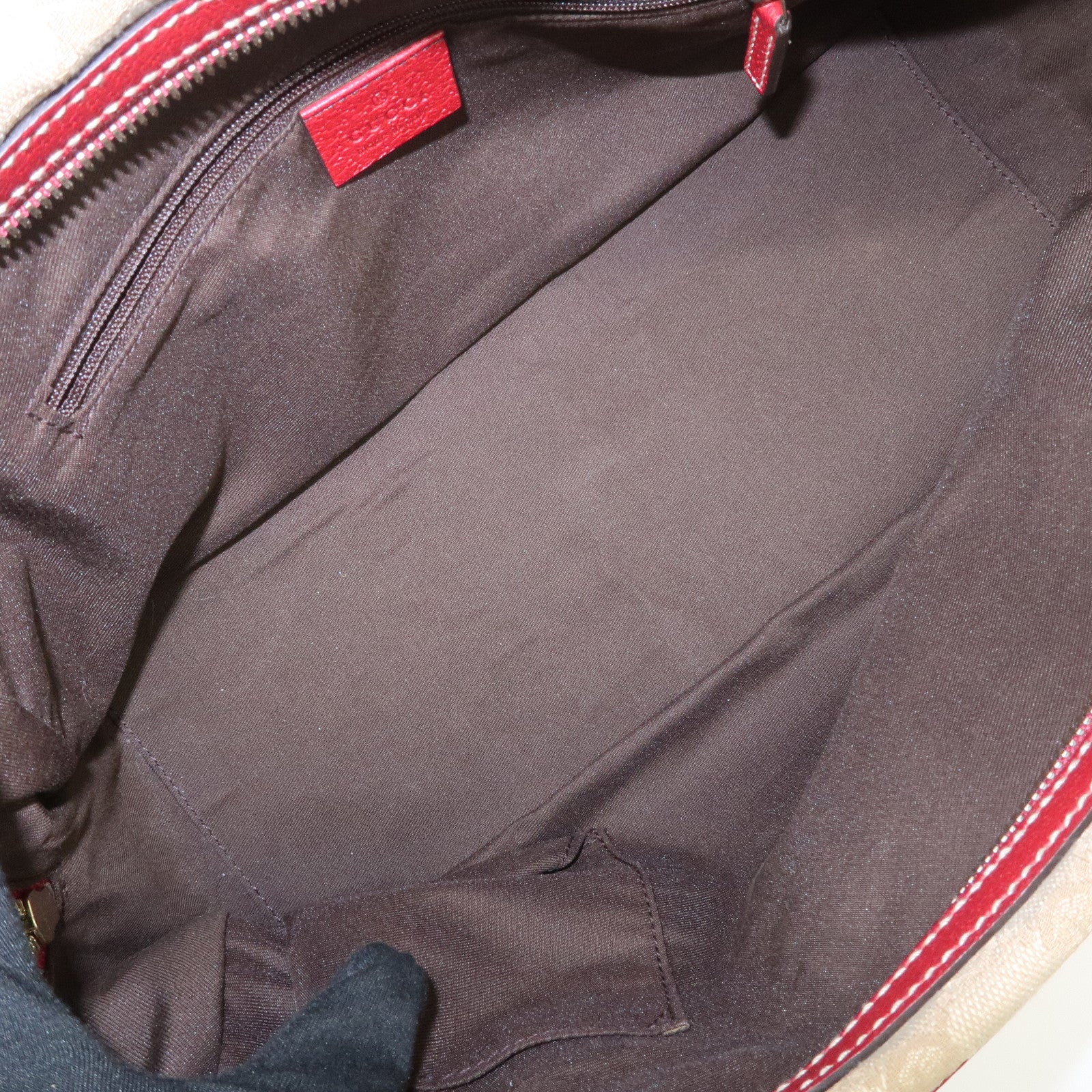 GUCCI Sherry Princy Leather GG Canvas Boston Bag Beige Red 161720