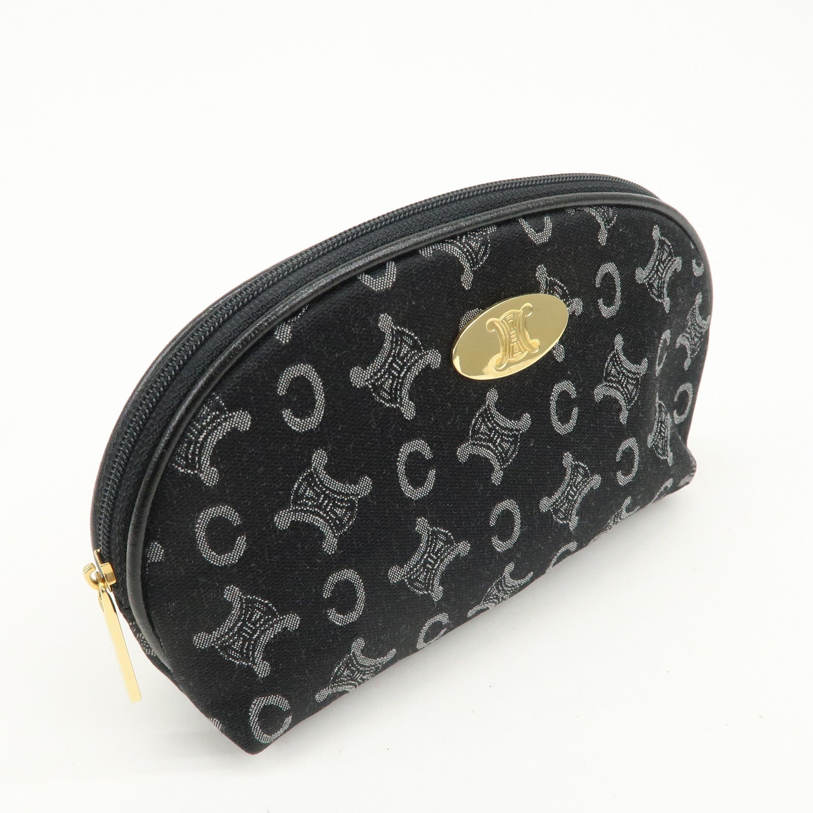 CELINE C Macadam Logo Canvas Leather Cosmetic Pouch Black