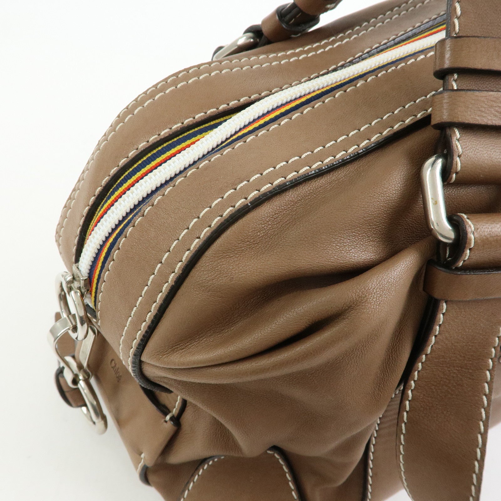 Chloe Patsy Leather Boston Bag Shoulder Bag Hand Bag Brown