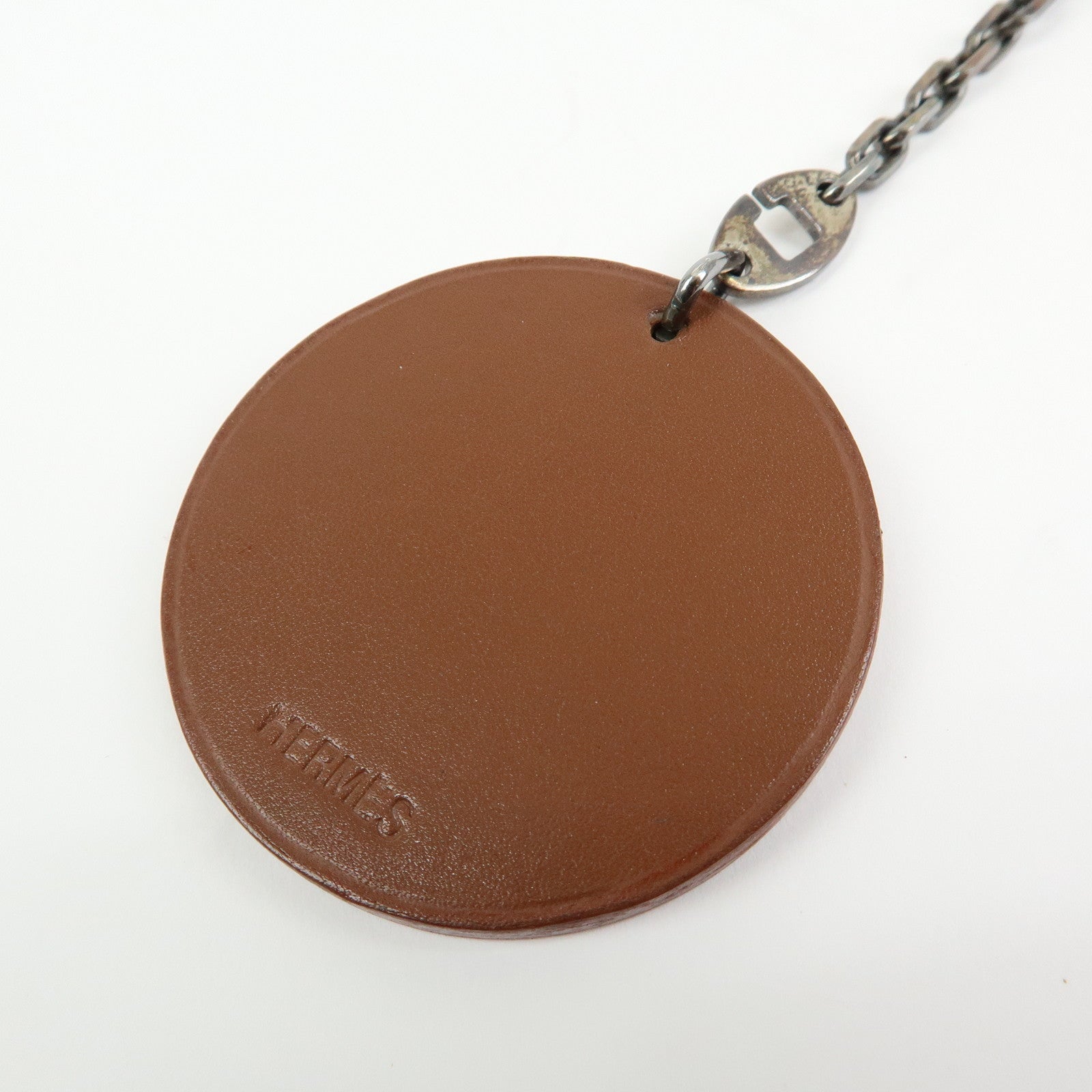 HERMES Leather Bag Charm Key Holder Monkey Brown Yellow