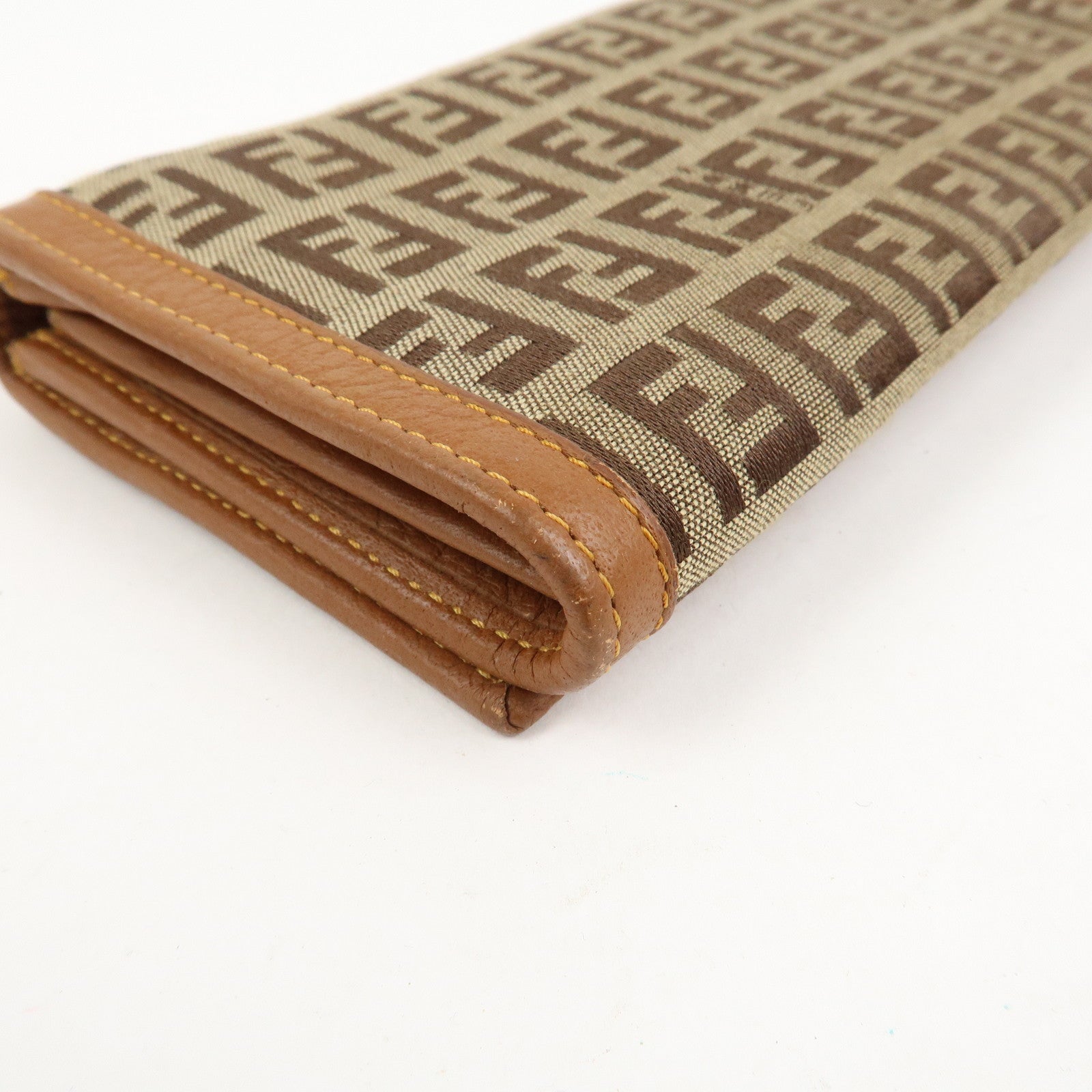 FENDI Zucchino Canvas Leather Bi-fold Long Wallet Brown 8M0000