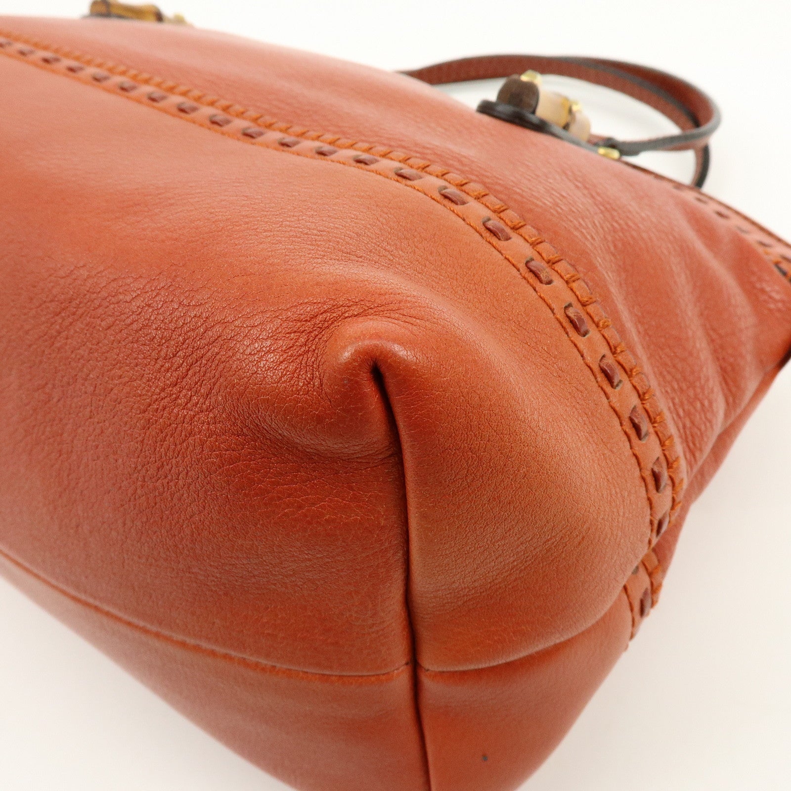 GUCCI Bamboo Laidback Crafty Leather Tote Hand Bag Orange 339002