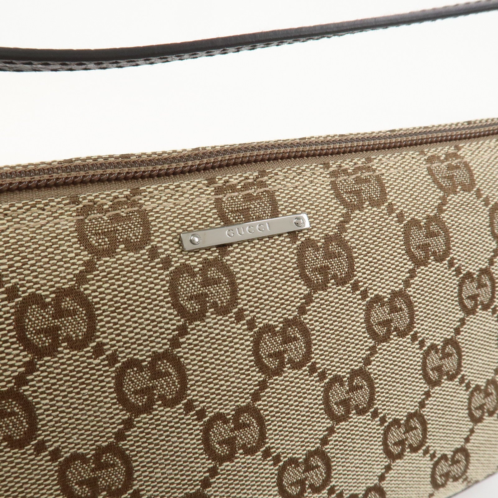 GUCCI Boat Bag GG Canvas Leather Hand Bag Brown 07198