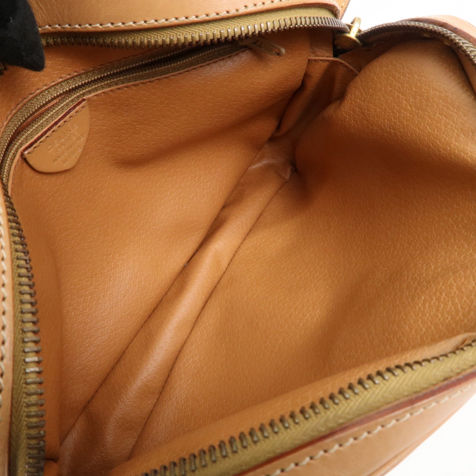 CELINE Macadam Leather Shoulder Bag Beige Brown Gold Hardware