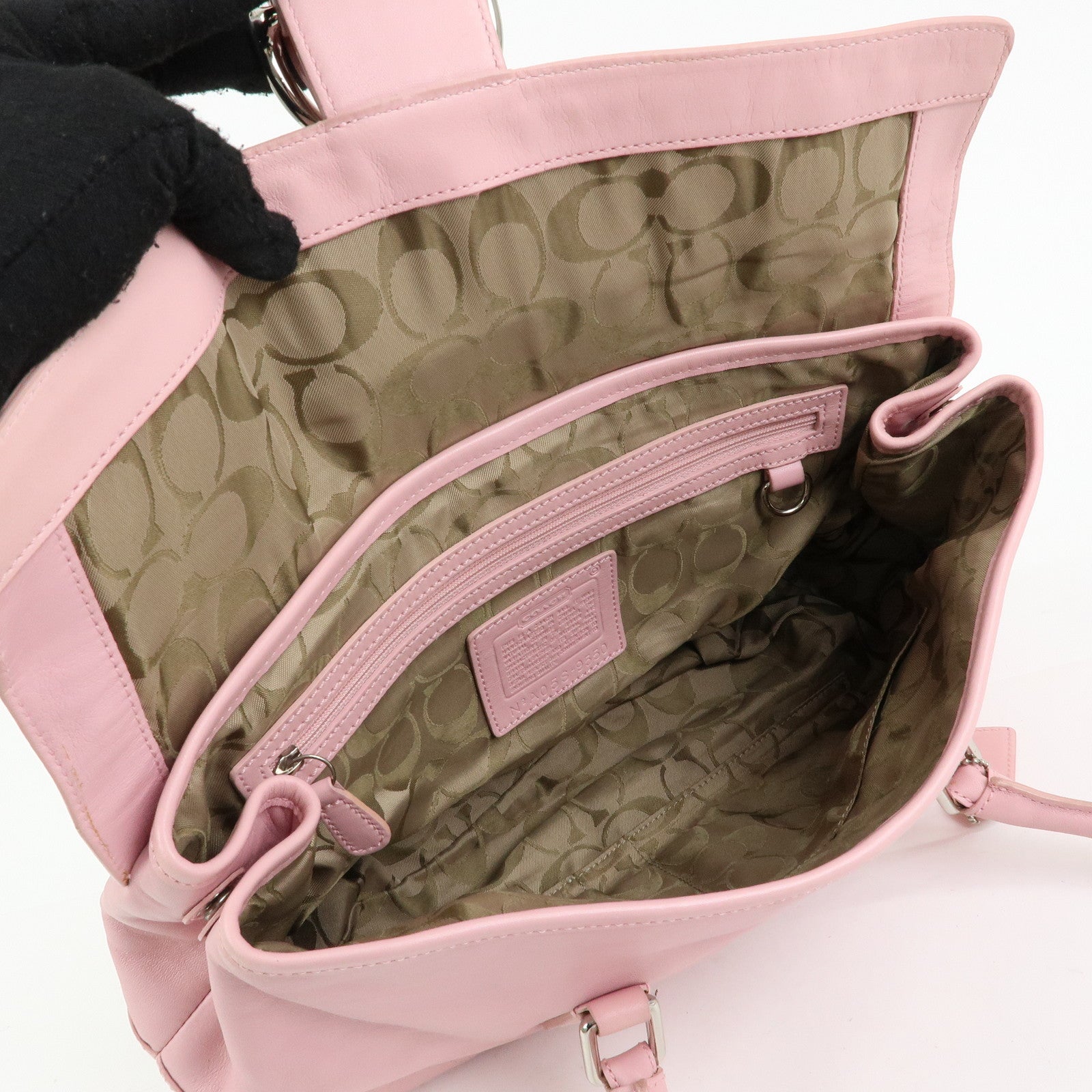 COACH Set of 2 Leather Shoulder Bag Shoulder Wallet Pink Beige