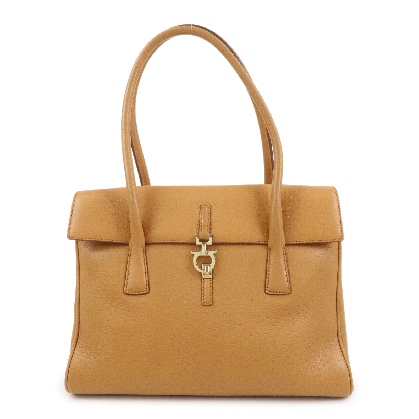 Ferragamo Gancini Leather Shoulder Bag Hand Bag Light Brown