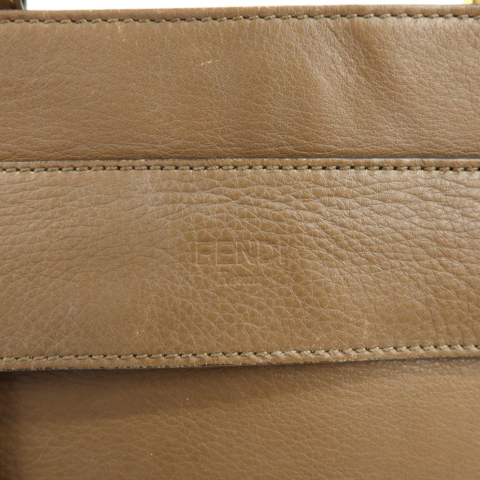 FENDI Pequin Leather Canvas Suede Tote Bag Hand Bag Brown 8BN251
