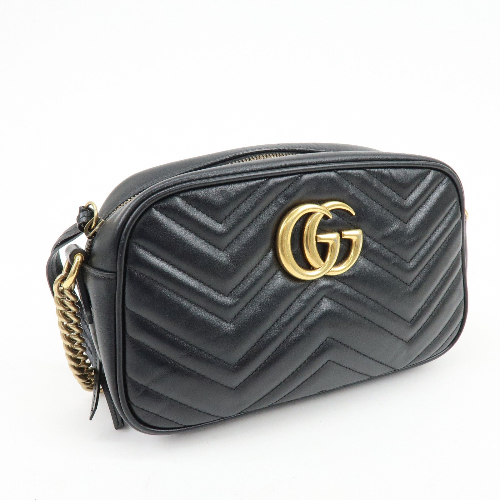 GUCCI GG Marmont Shevron Leather Shoulder Bag Black 447632