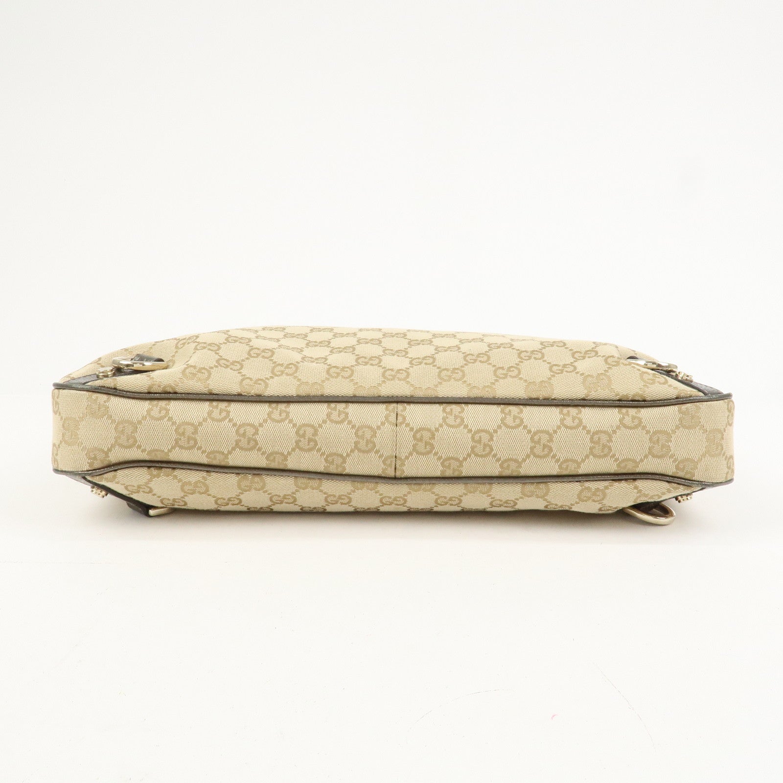 GUCCI Abbey Canvas Leather Shoulder Bag Beige Silver Gray 130737