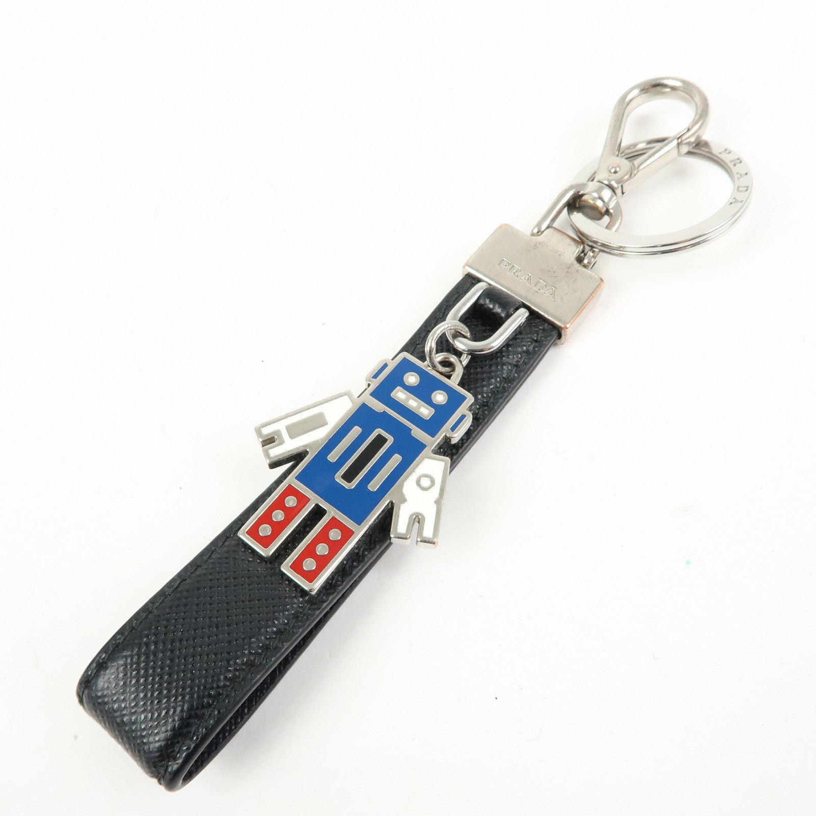PRADA Set Of 2 Leather Metal Nylon Bag Charm Key Holder 2PP040