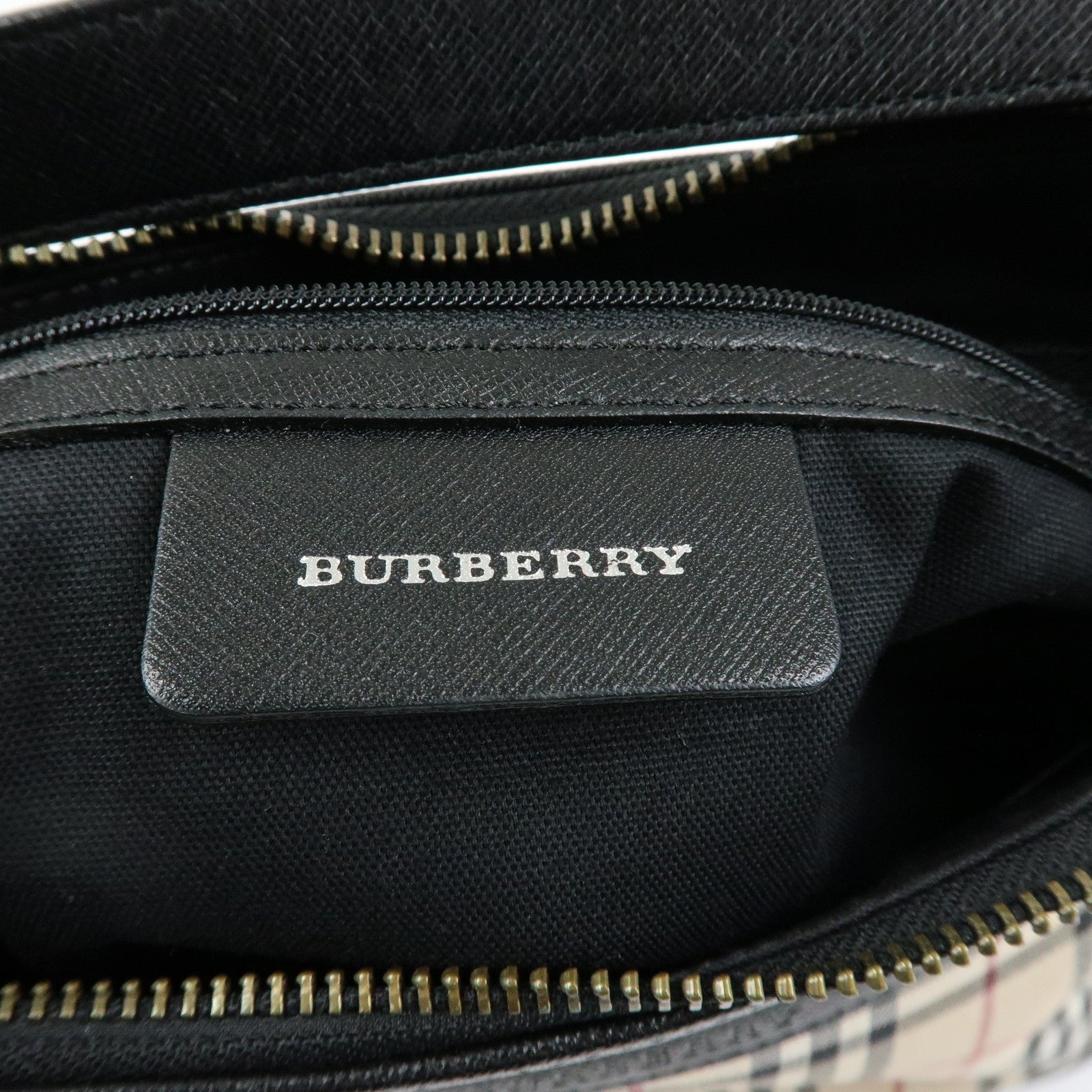 BURBERRY Nova Plaid Canvas Leather Shoulder Bag Beige Black