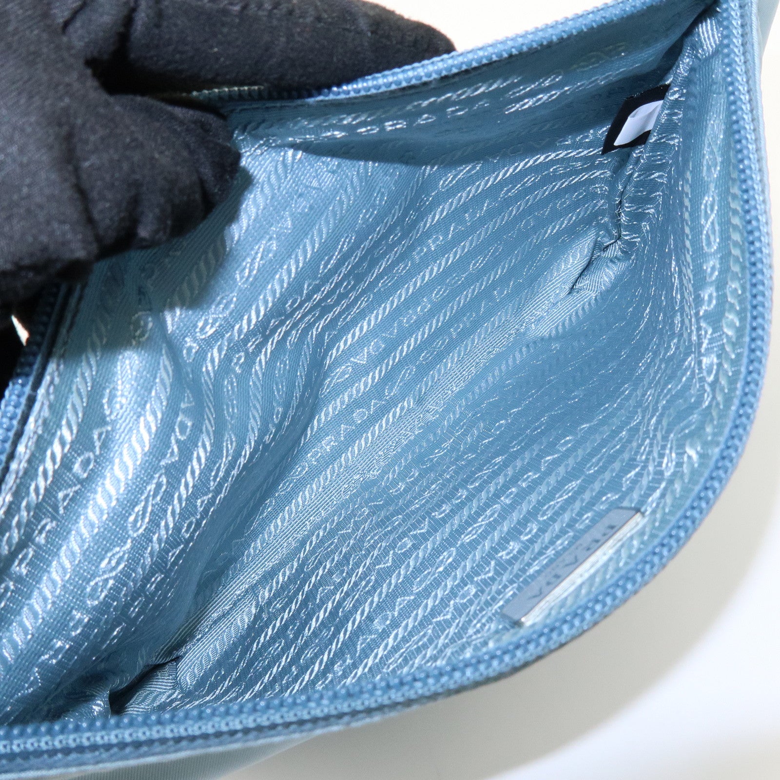 PRADA Triangle Logo TESSUTO IMPUNTU Nylon Pouch Light Blue 1NH545
