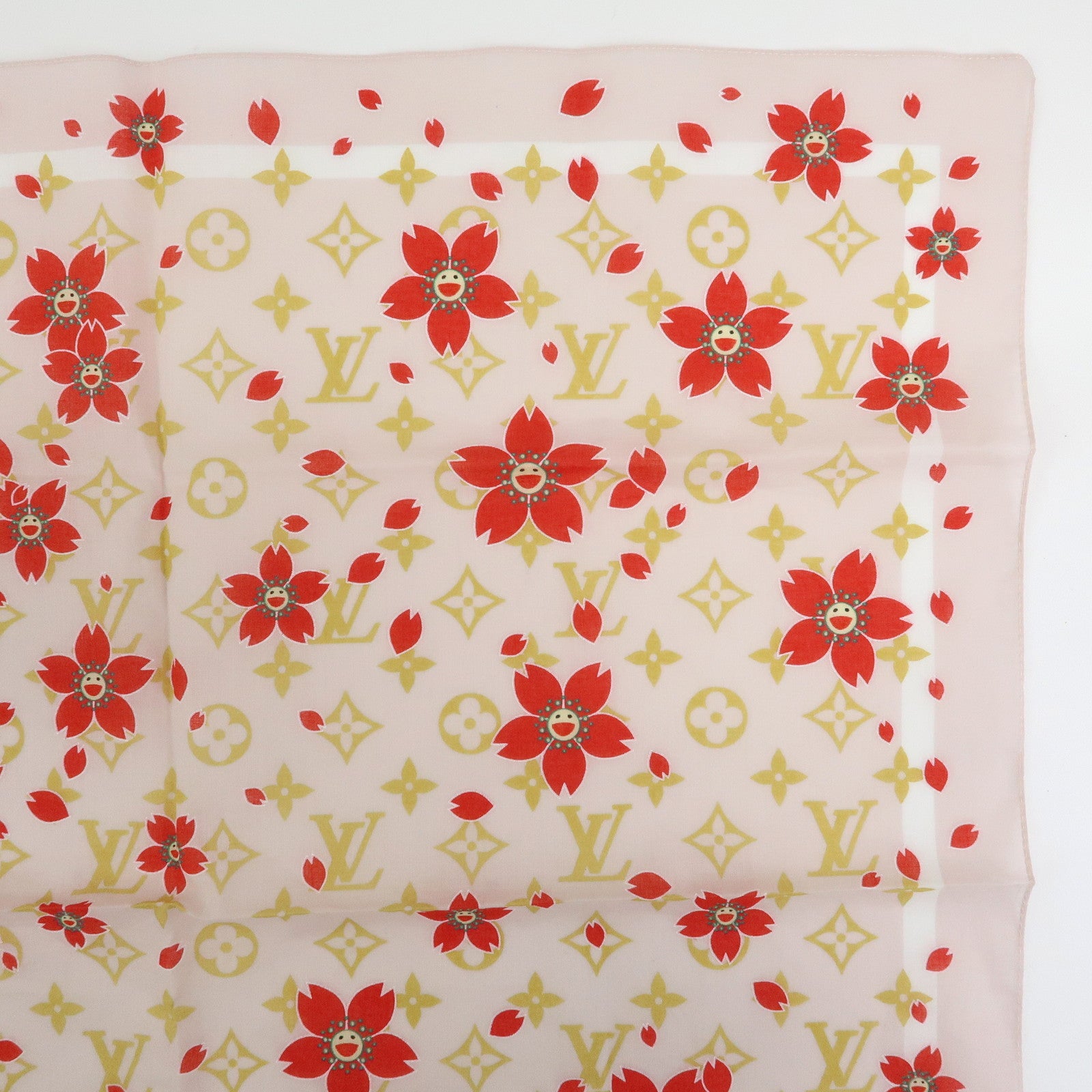 Louis Vuitton Monogram Cherry Blossom Cotton100% Scarf Pink Red