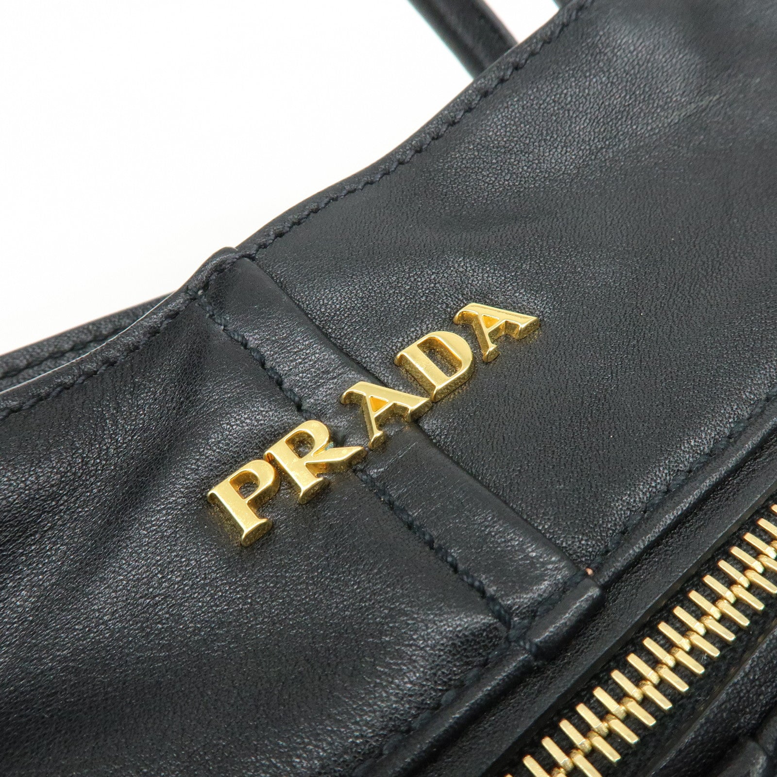 PRADA Soft Calf Leather 2Way Bag Hand Bag Shoulder Bag Black BN1832