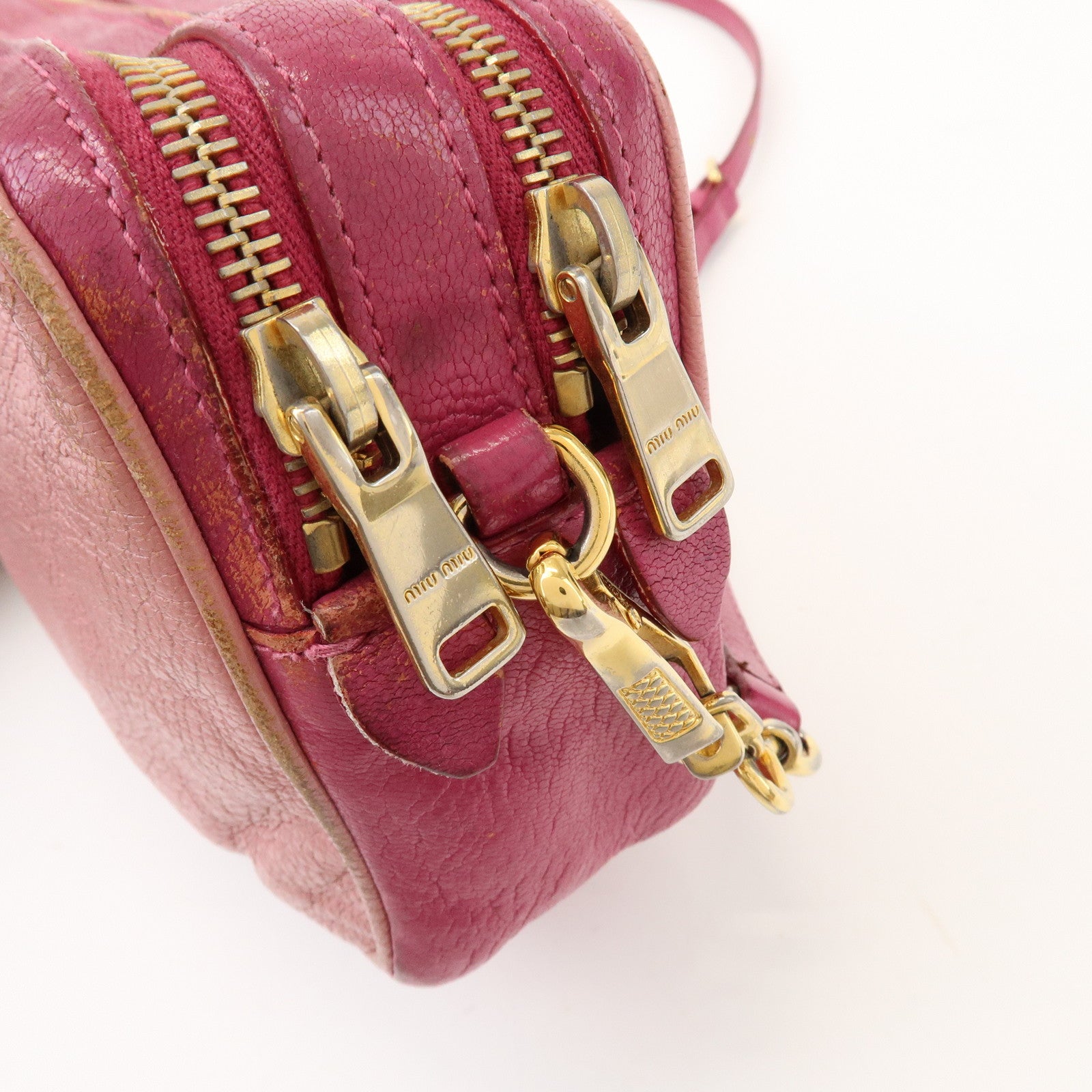 MIU MIU Logo Madras Leather Shoulder Bag Crossbody Bag Pink RT0539