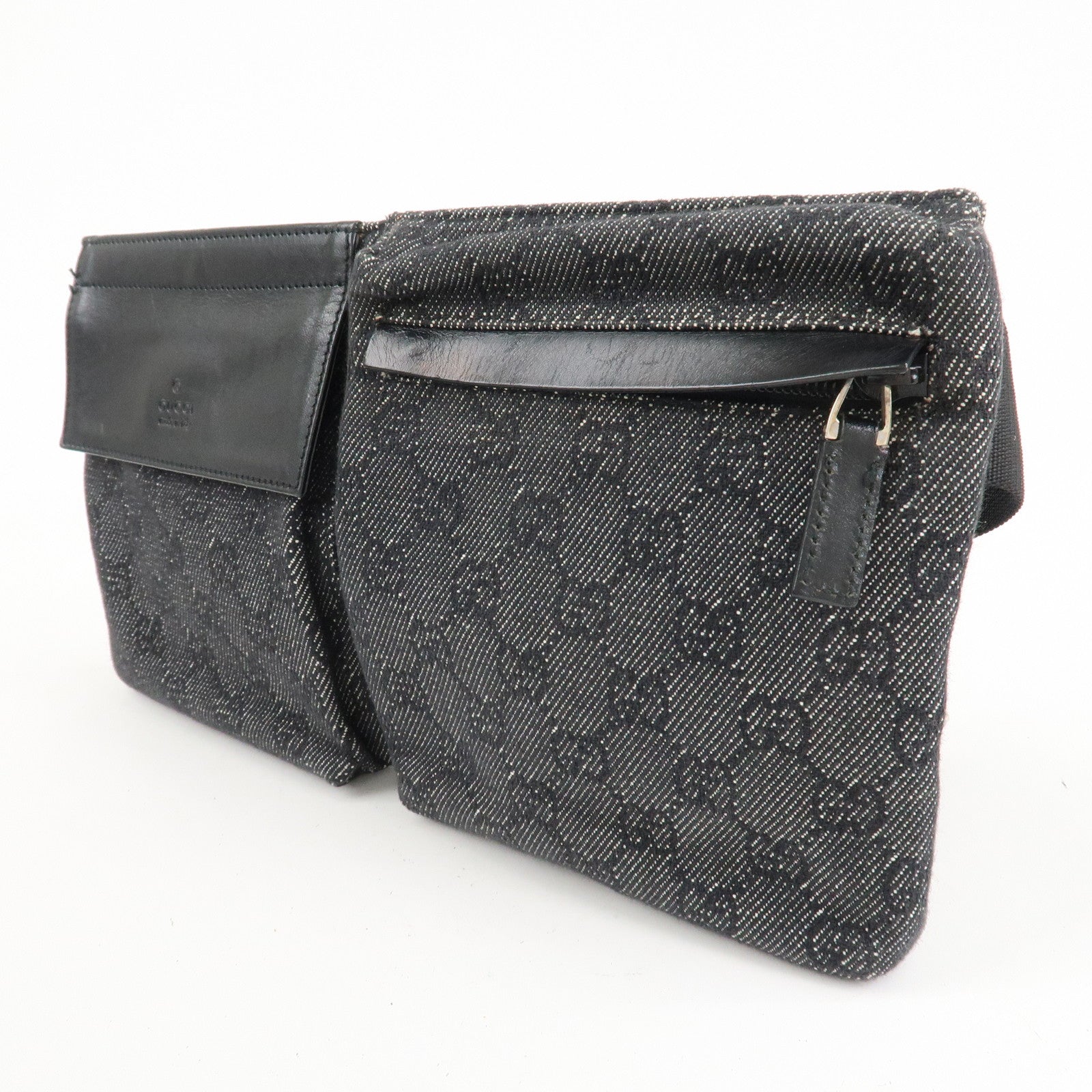 GUCCI GG Canvas Leather Waist Bag Crossbody Bag Black 28566 Used