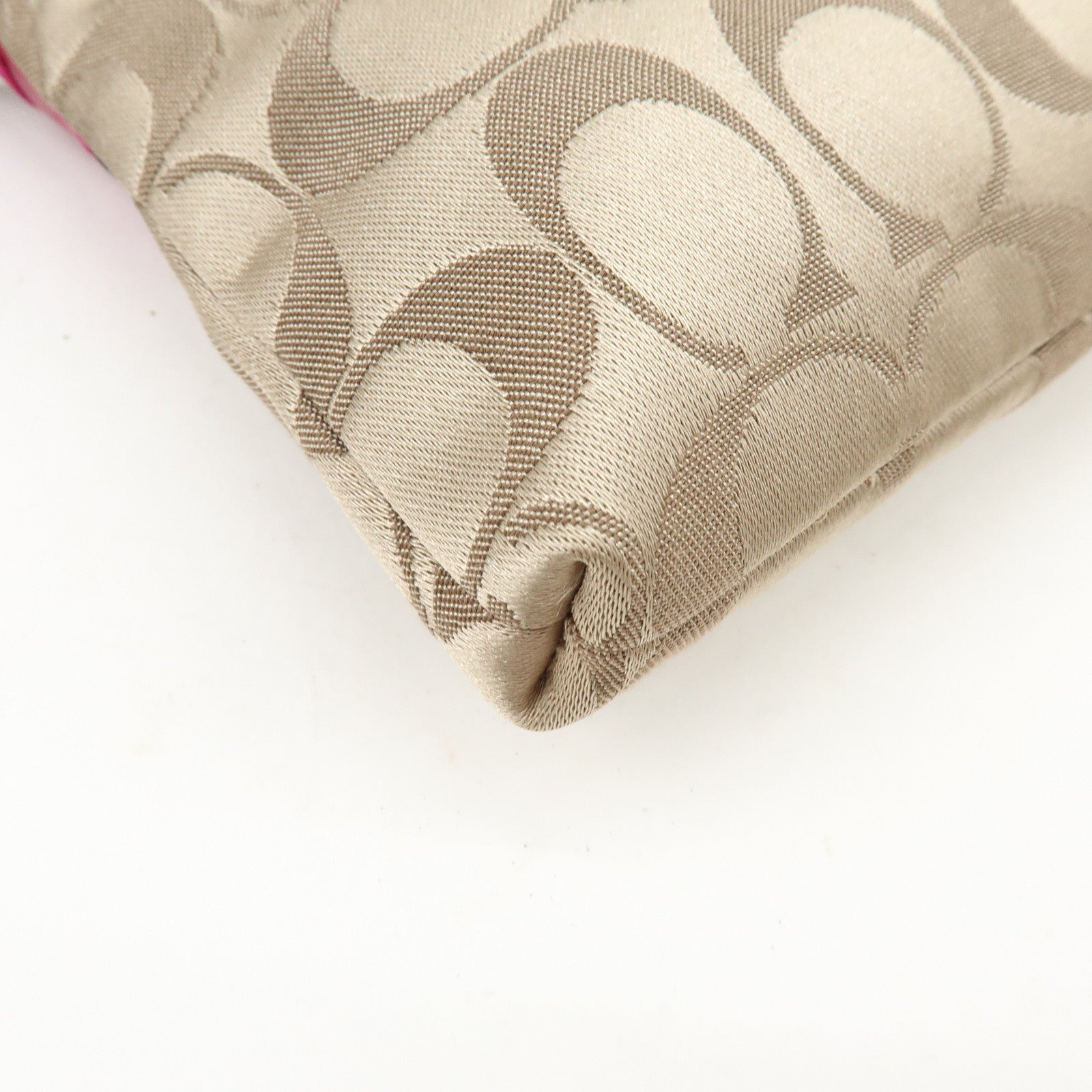 COACH Poppy Signature Nylon Leather Hand Bag Beige Pink
