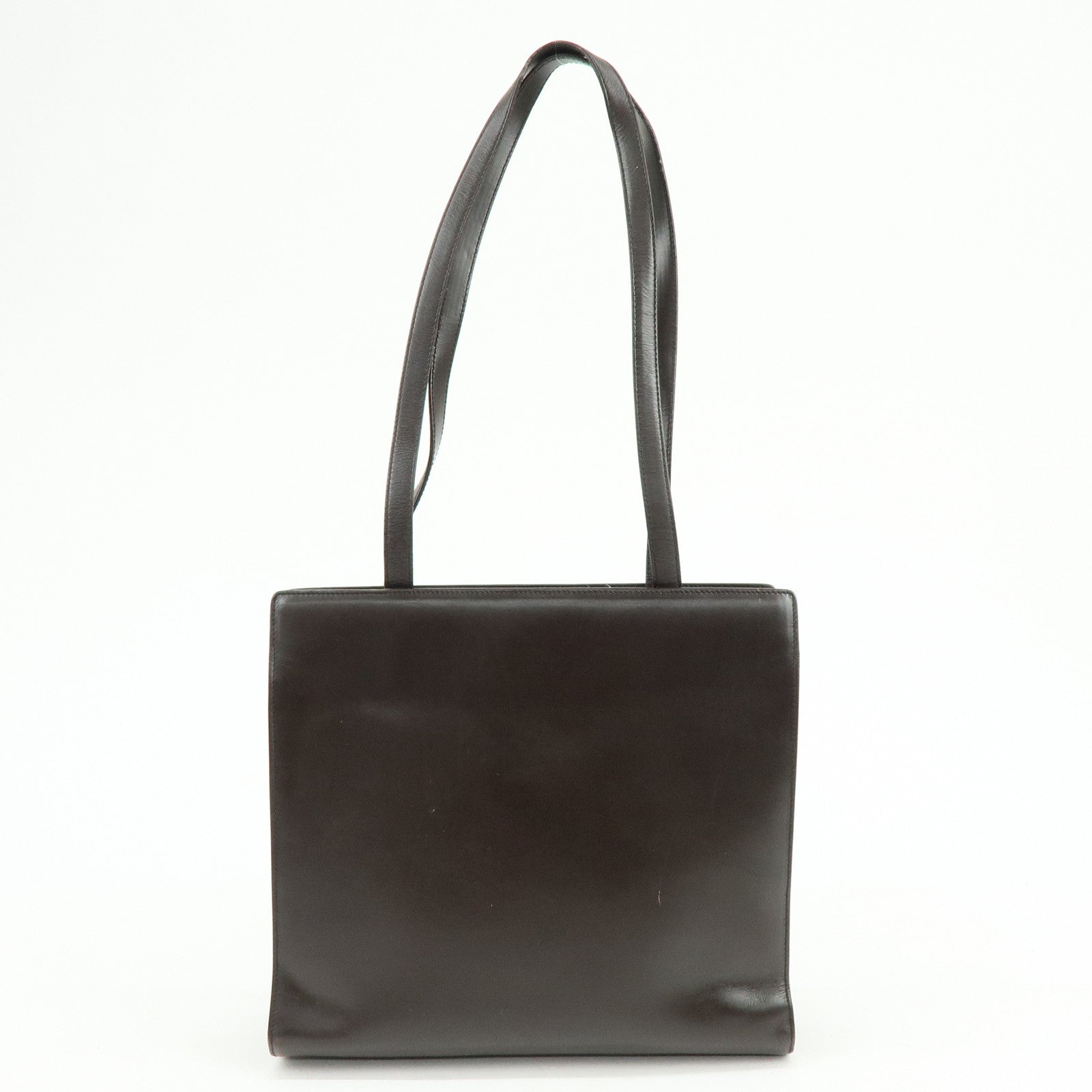 PRADA Logo Leather Tote Bag Shoulder Bag Dark Brown