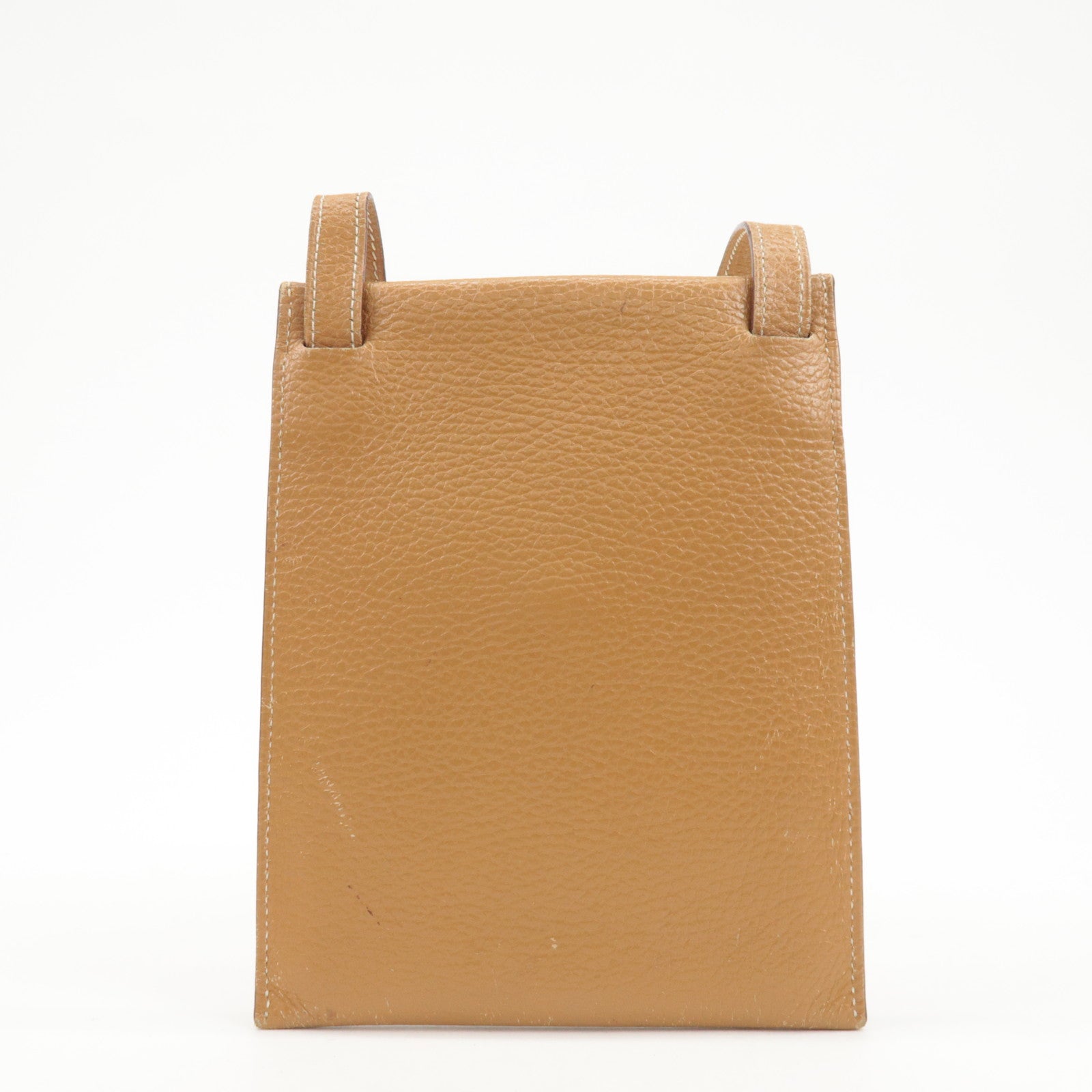 HERMES Leather Ameli H Logo Shoulder Bag Brown Silver HDW Used